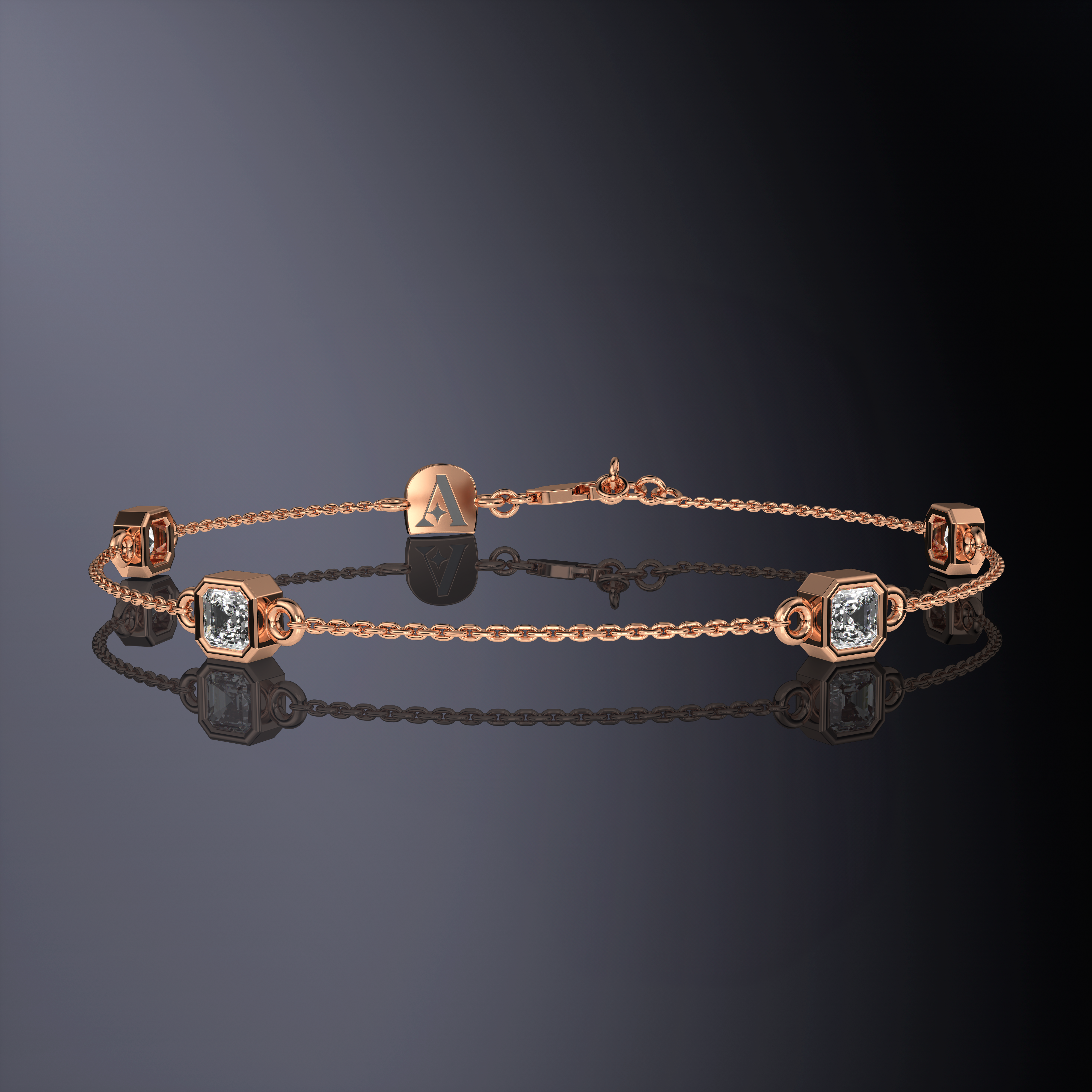 Asscher Cut Four Stone Chain Bracelet