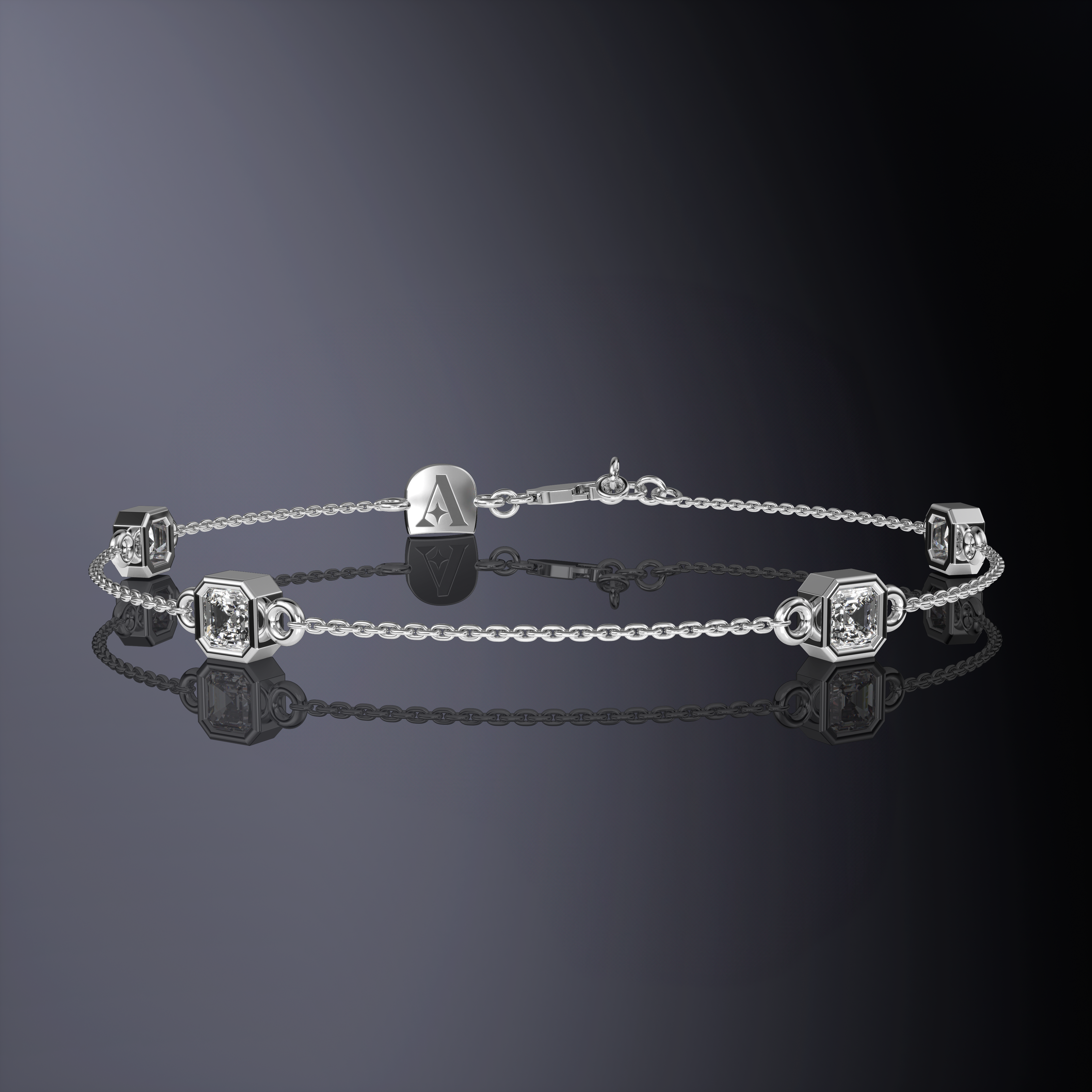 Asscher Cut Four Stone Chain Bracelet