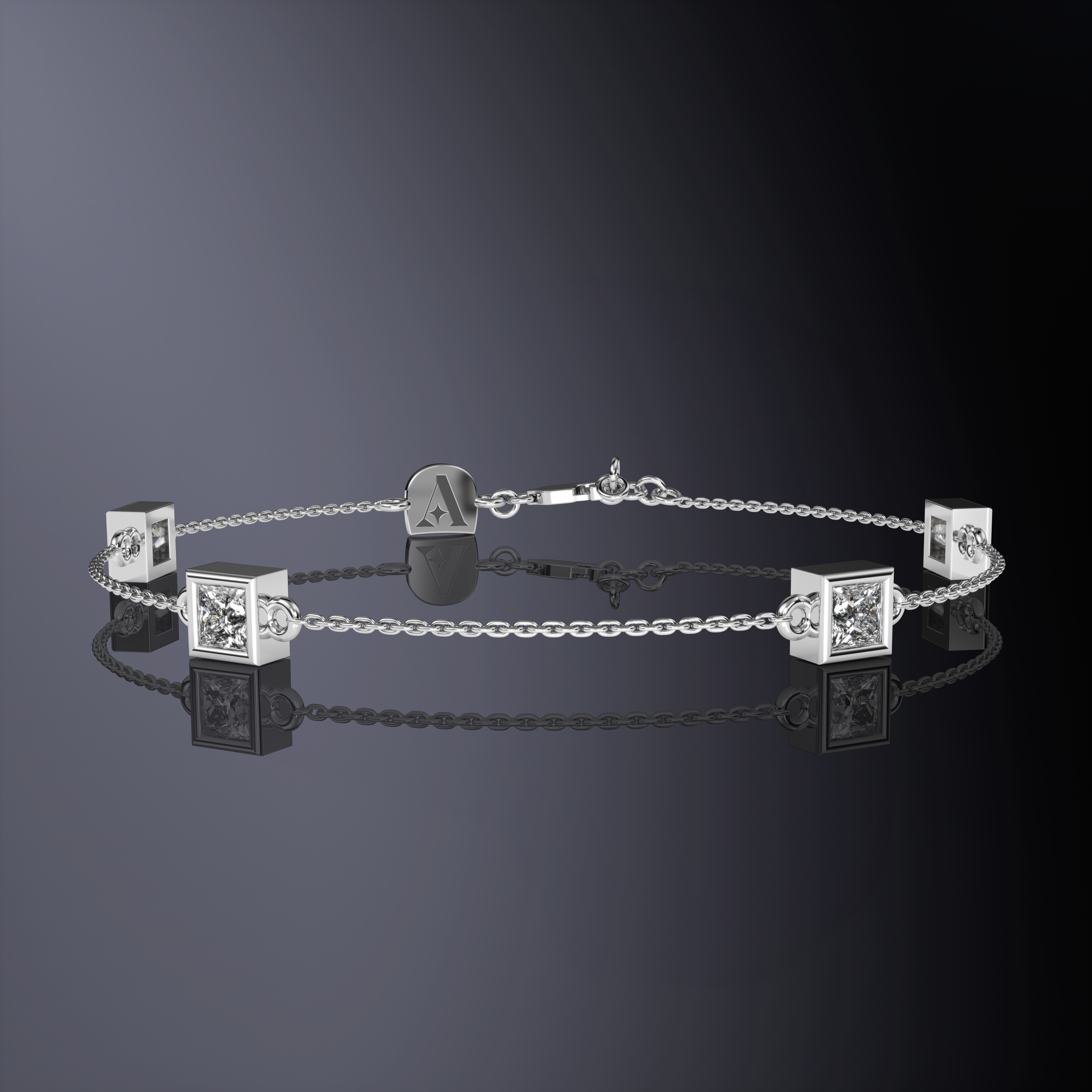 Princess Cut Four Stone Chain Bracelet White Gold