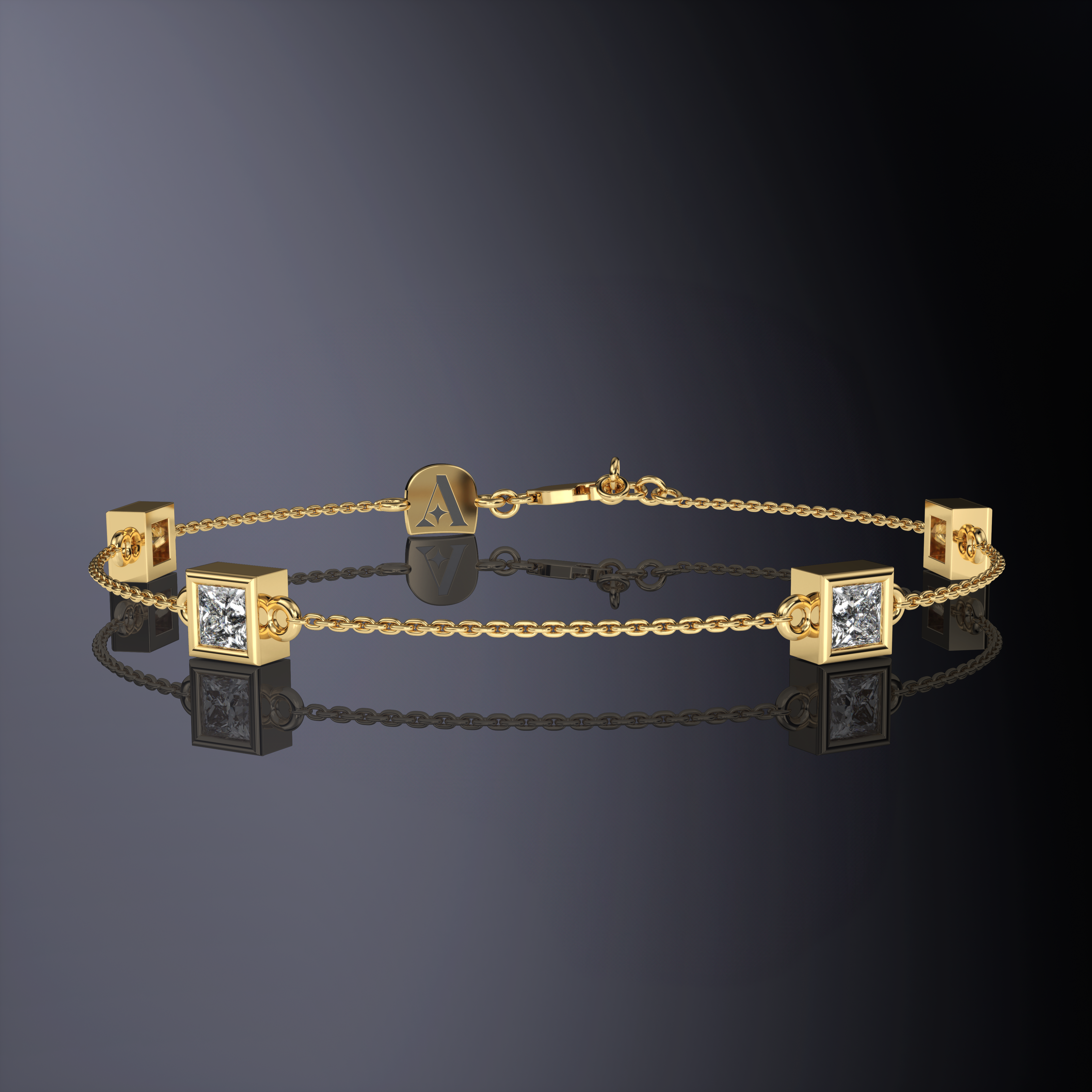 Princess Cut Four Stone Chain Bracelet White Gold