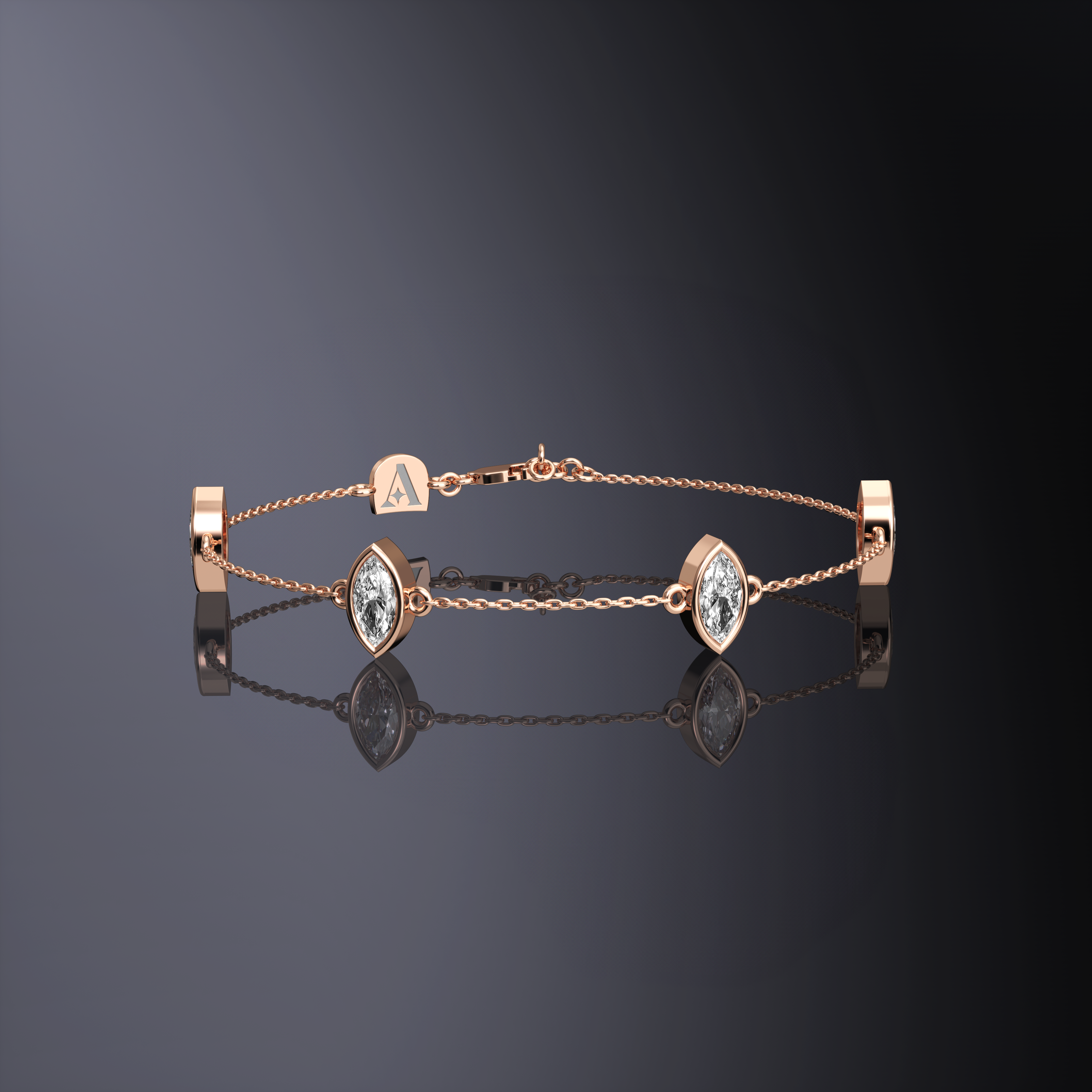 Marquise Cut Four Stone Chain Bracelet