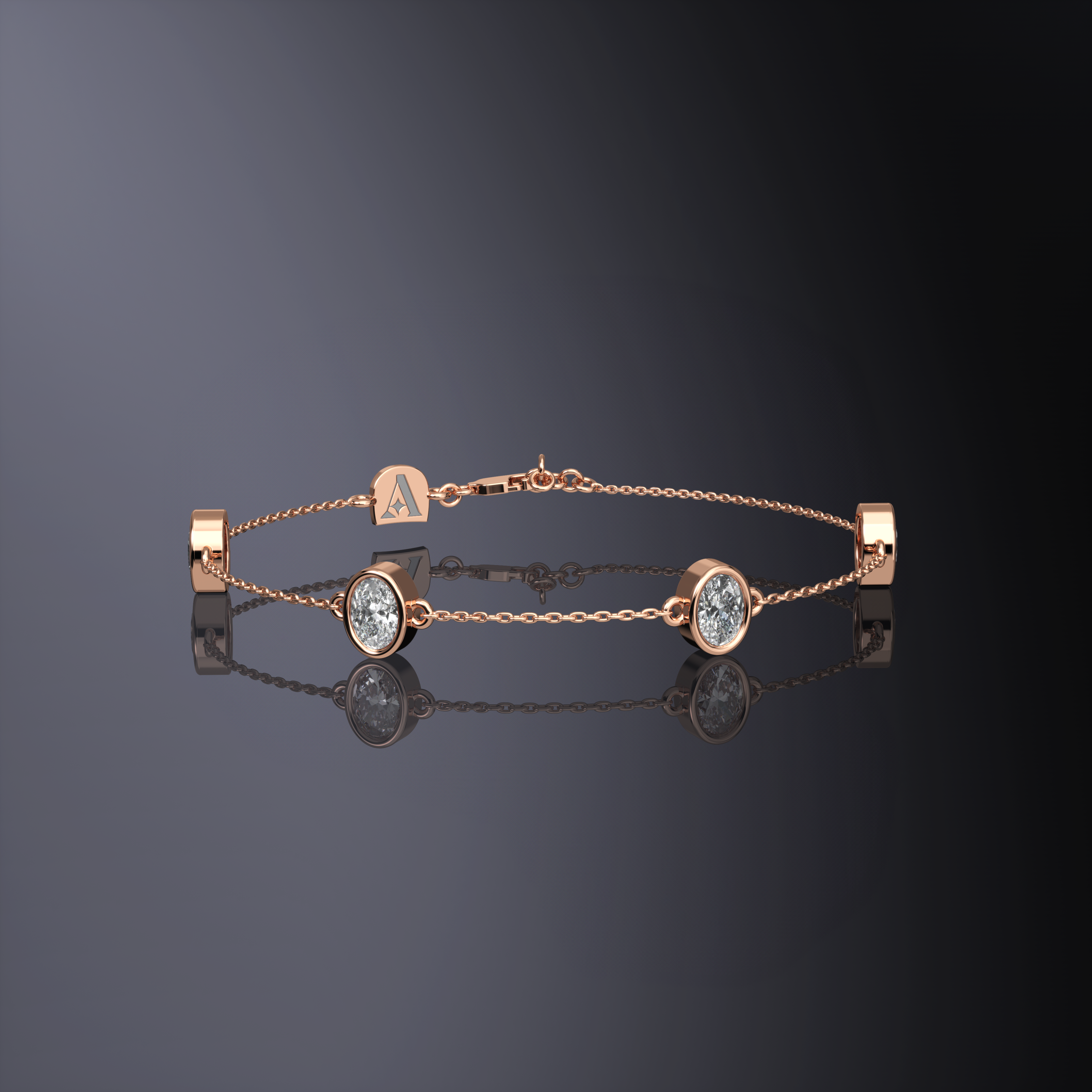 Oval Cut Four Stone Chain Bracelet White Gold