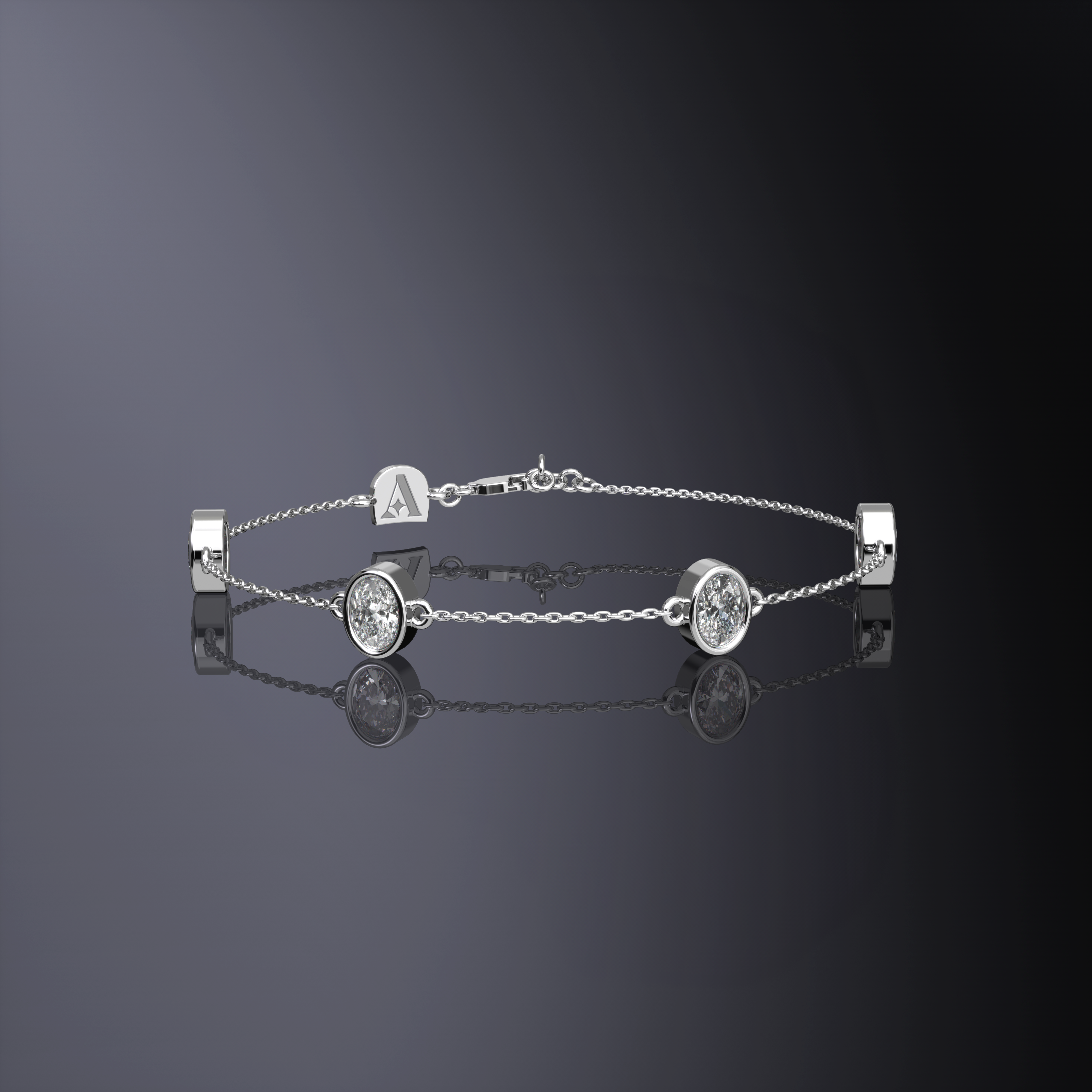 Oval Cut Four Stone Chain Bracelet White Gold
