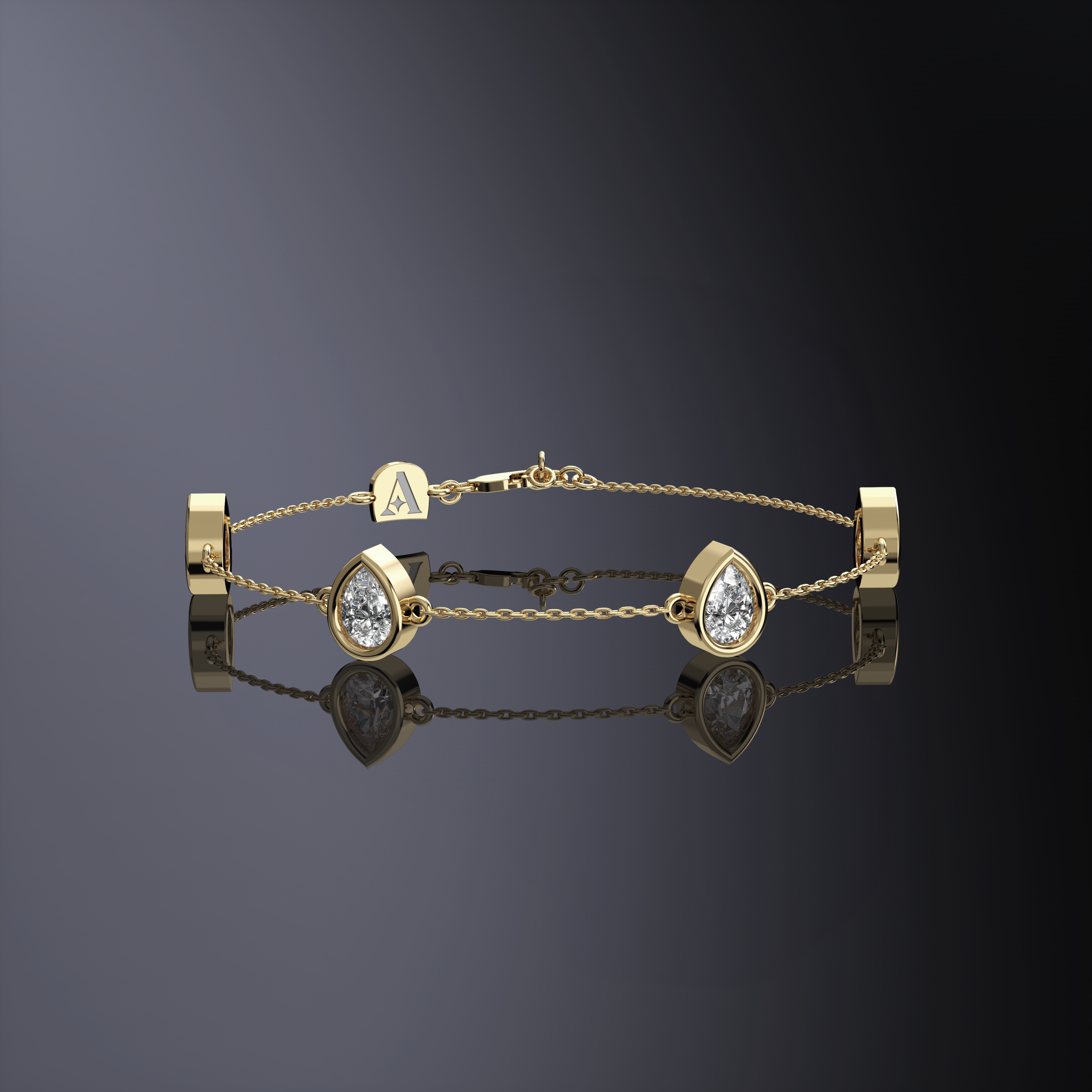 Pear Cut Four Stone Chain Bracelet