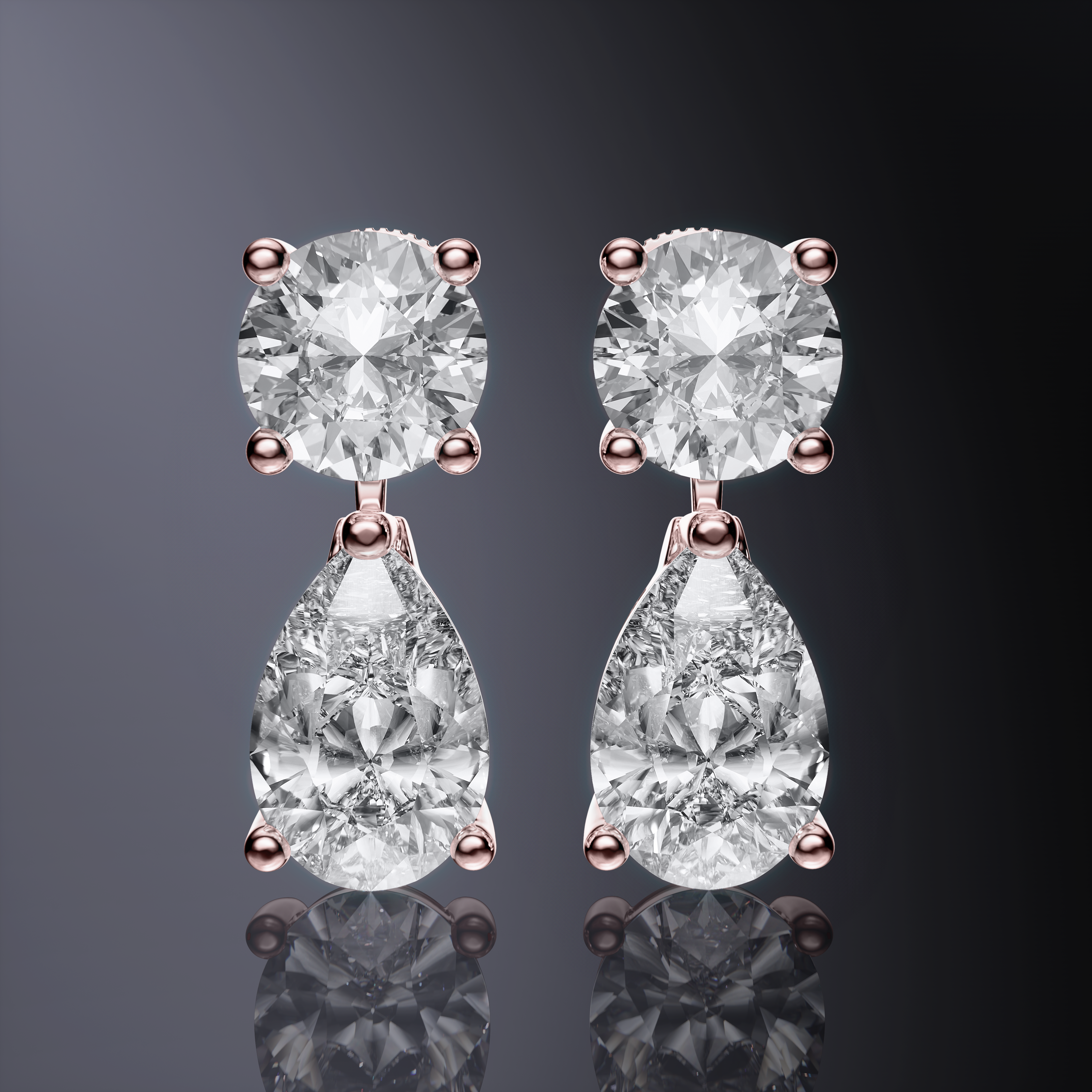 Round Brilliant and Pear Cut Detachable Drop Earrings
