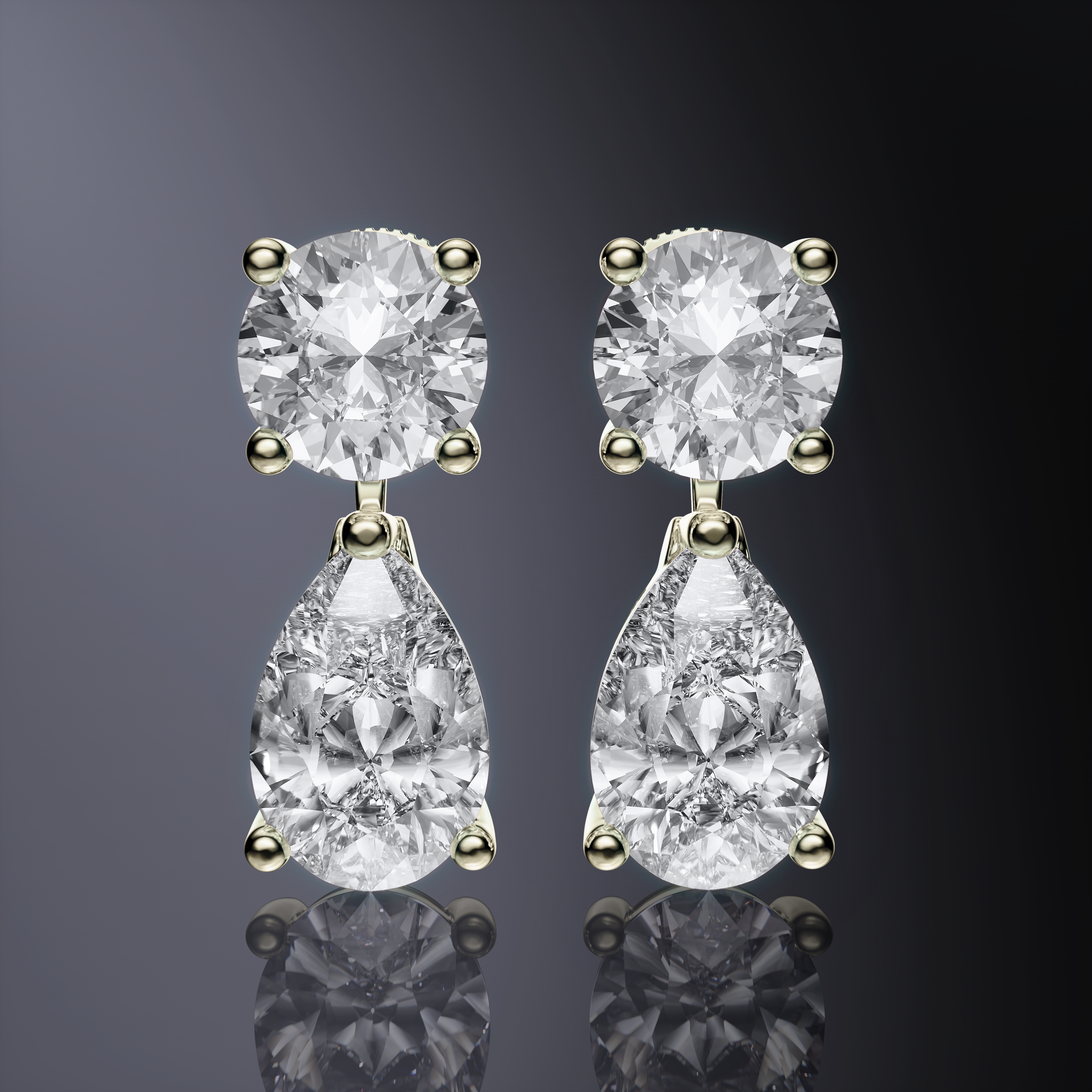 Round Brilliant and Pear Cut Detachable Drop Earrings
