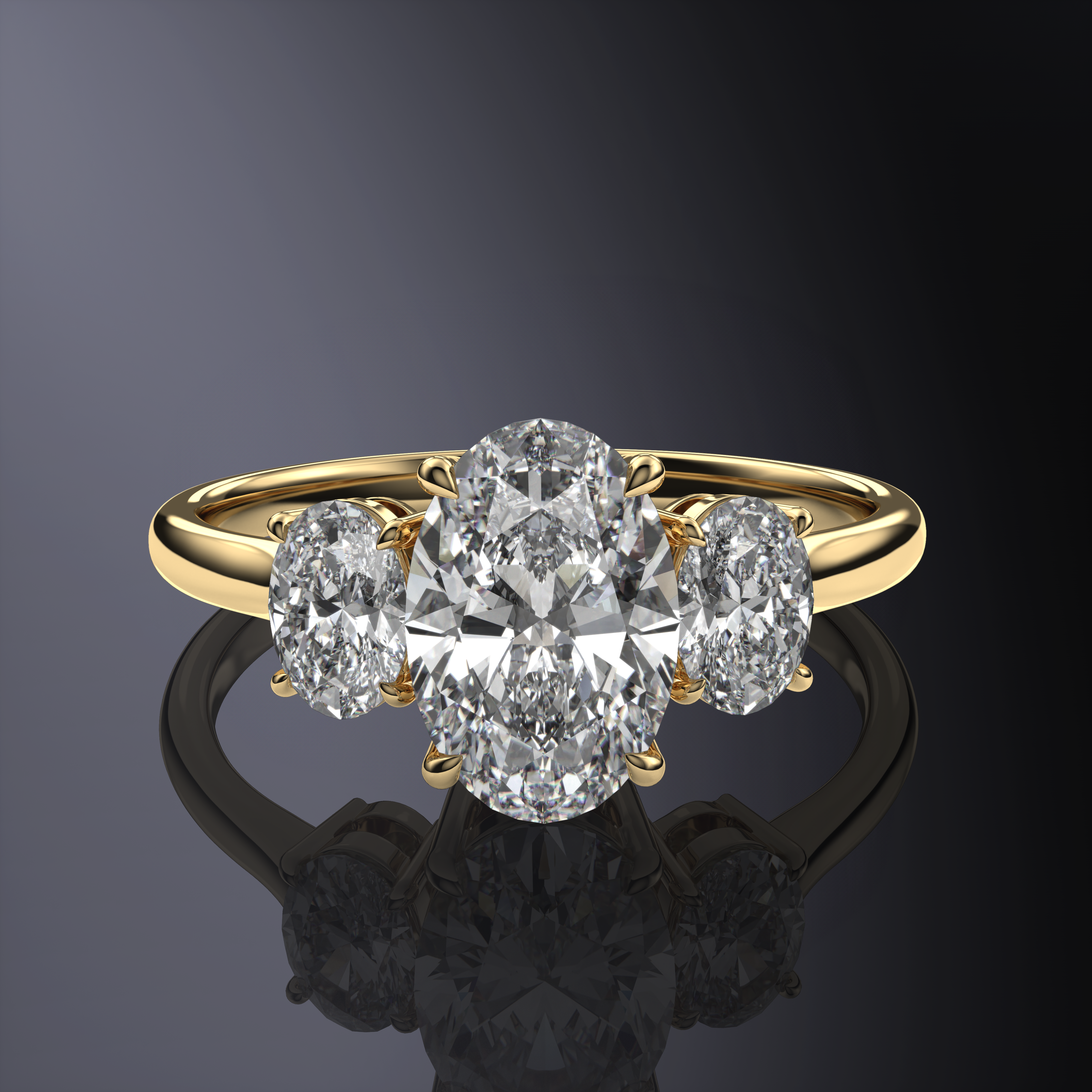 Oval White Ring with side diamonds