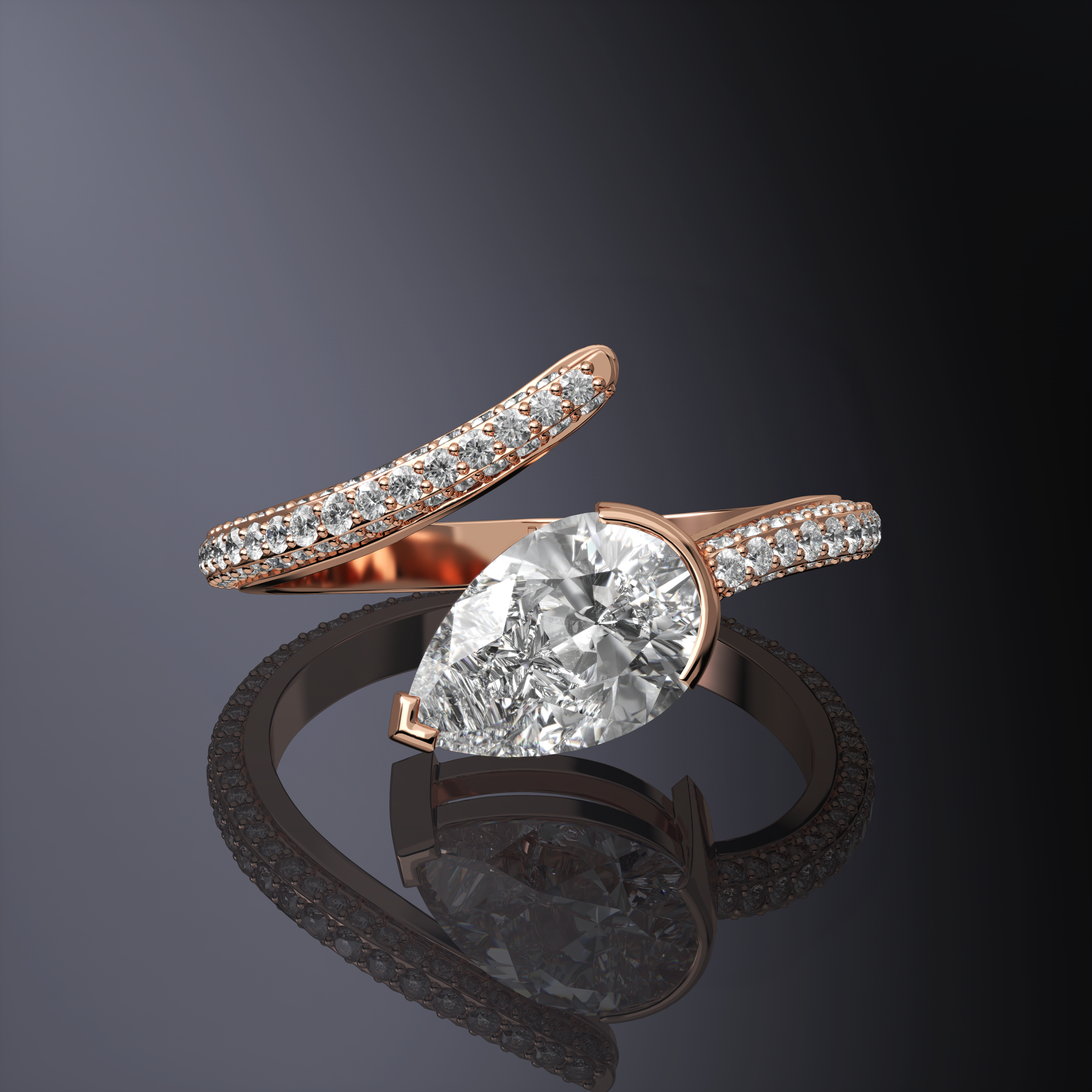 Pear Cut Diamond Pavé Ring White Gold