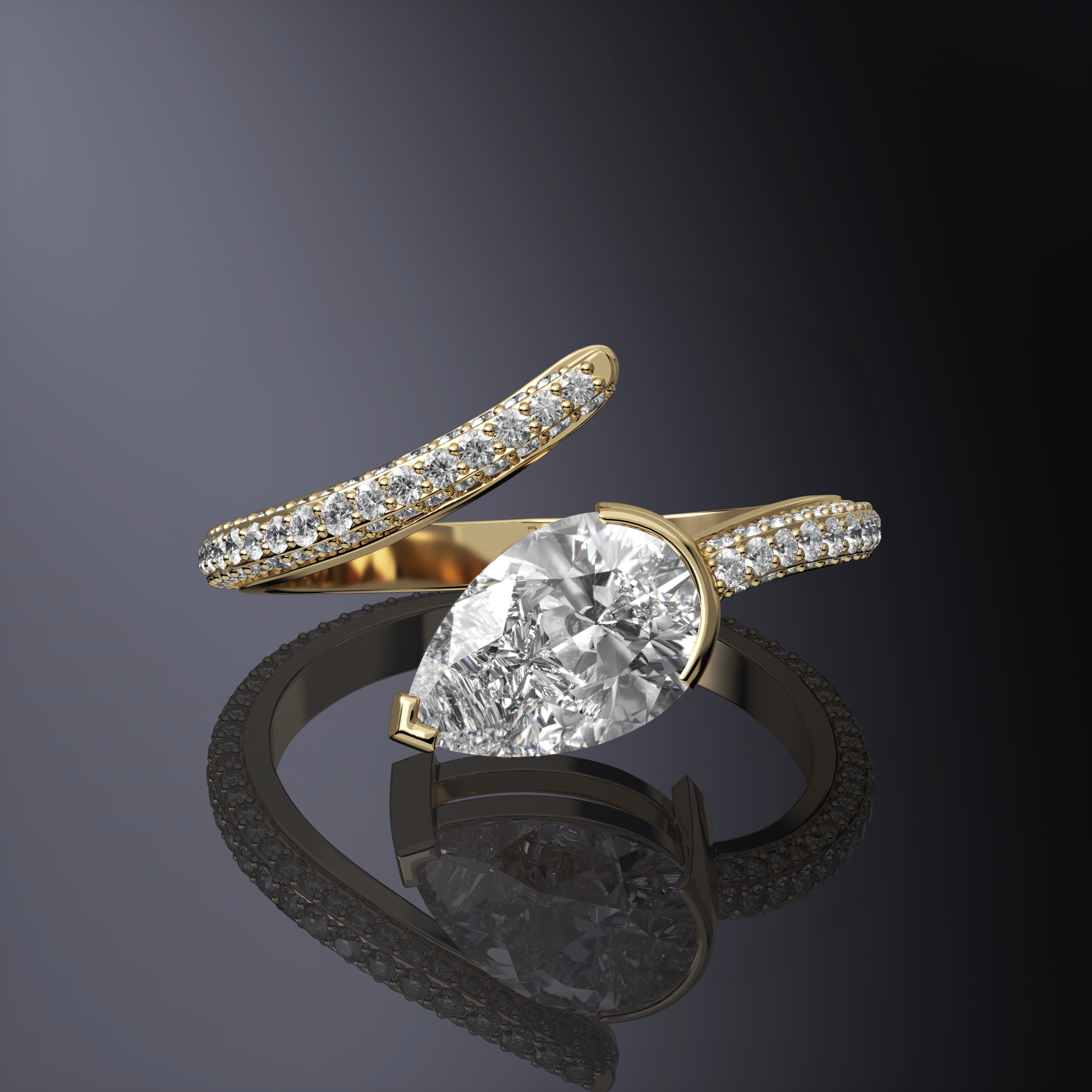 Pear Cut Diamond Pavé Ring White Gold