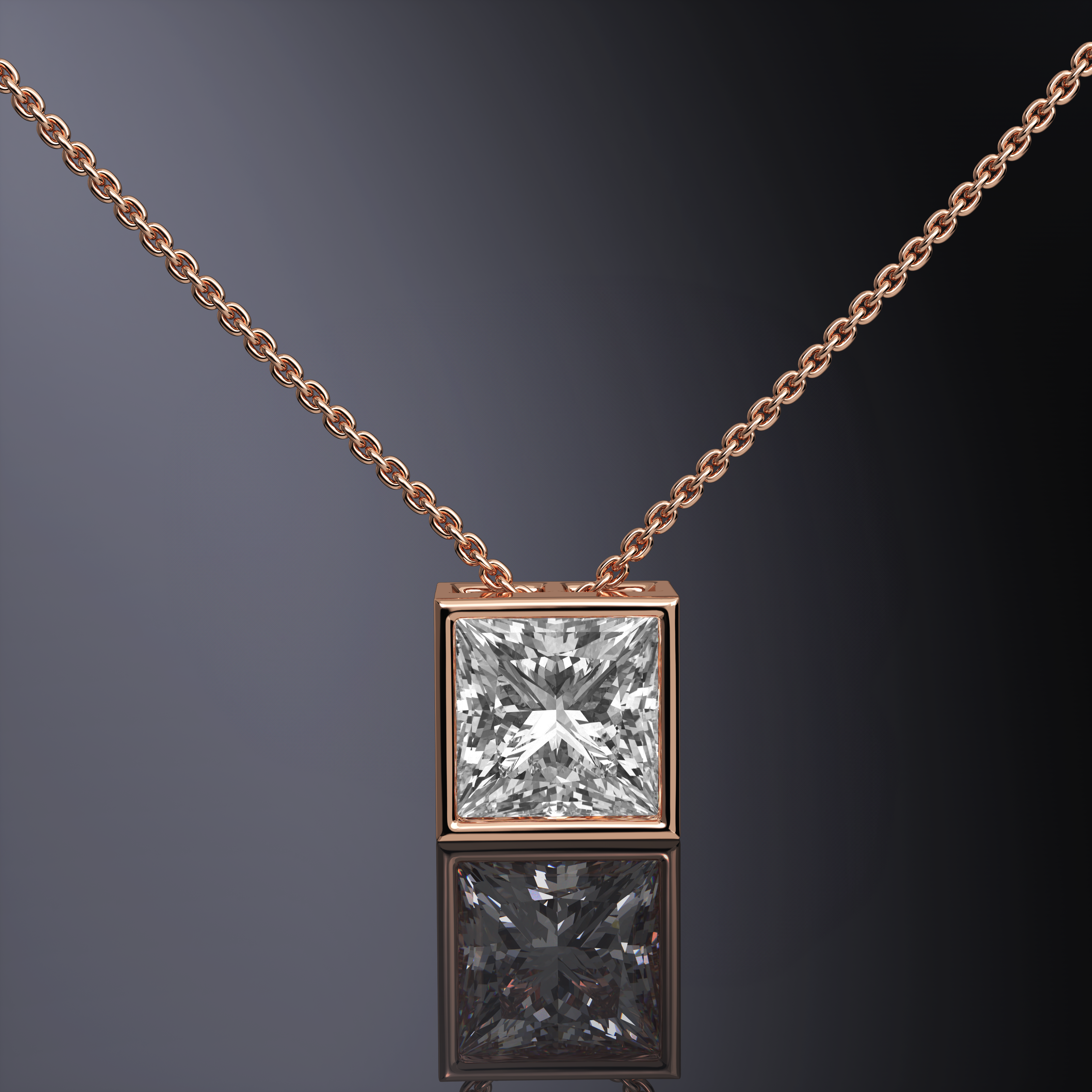 Princess Cut Bezel Set Pendant