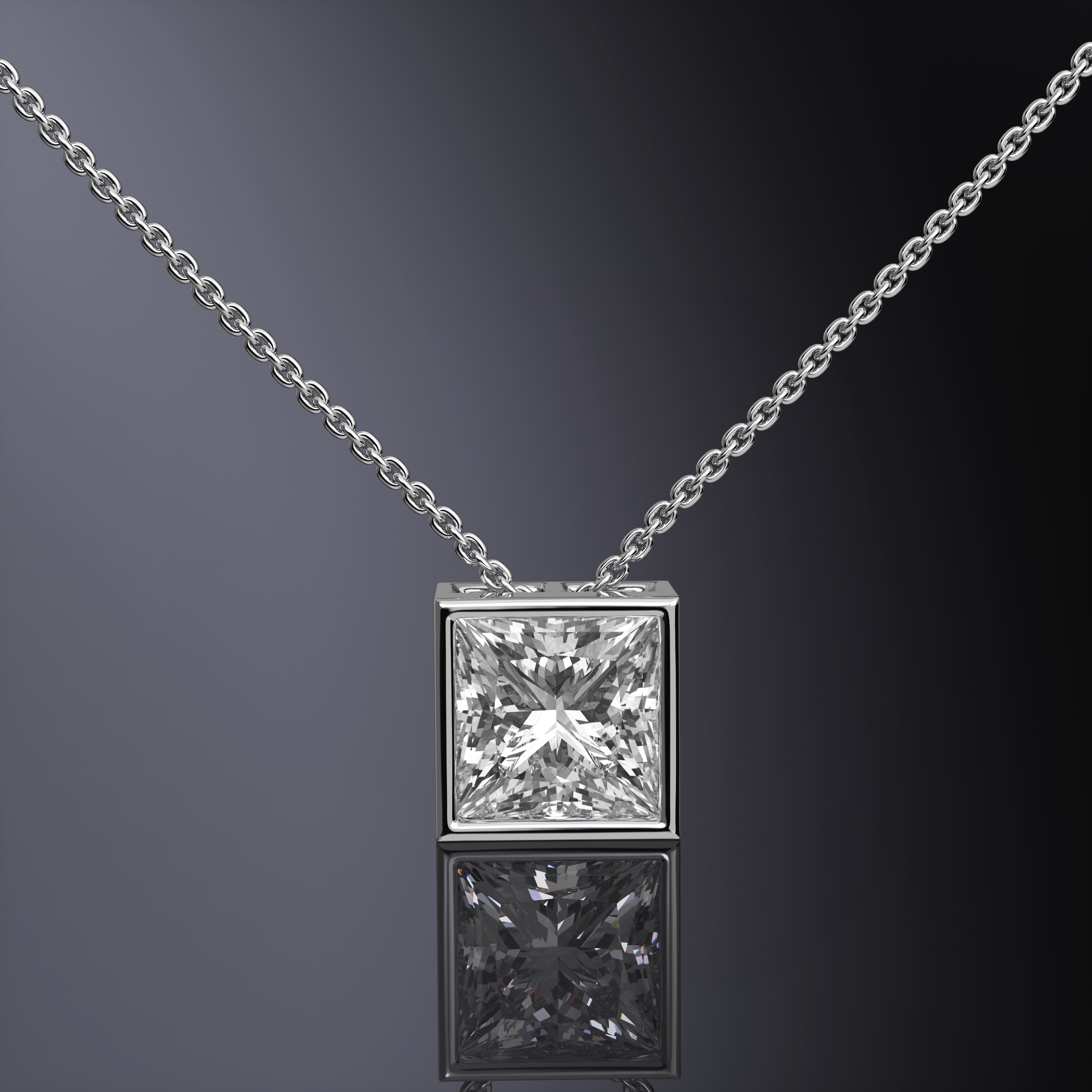 Princess Cut Bezel Set Pendant