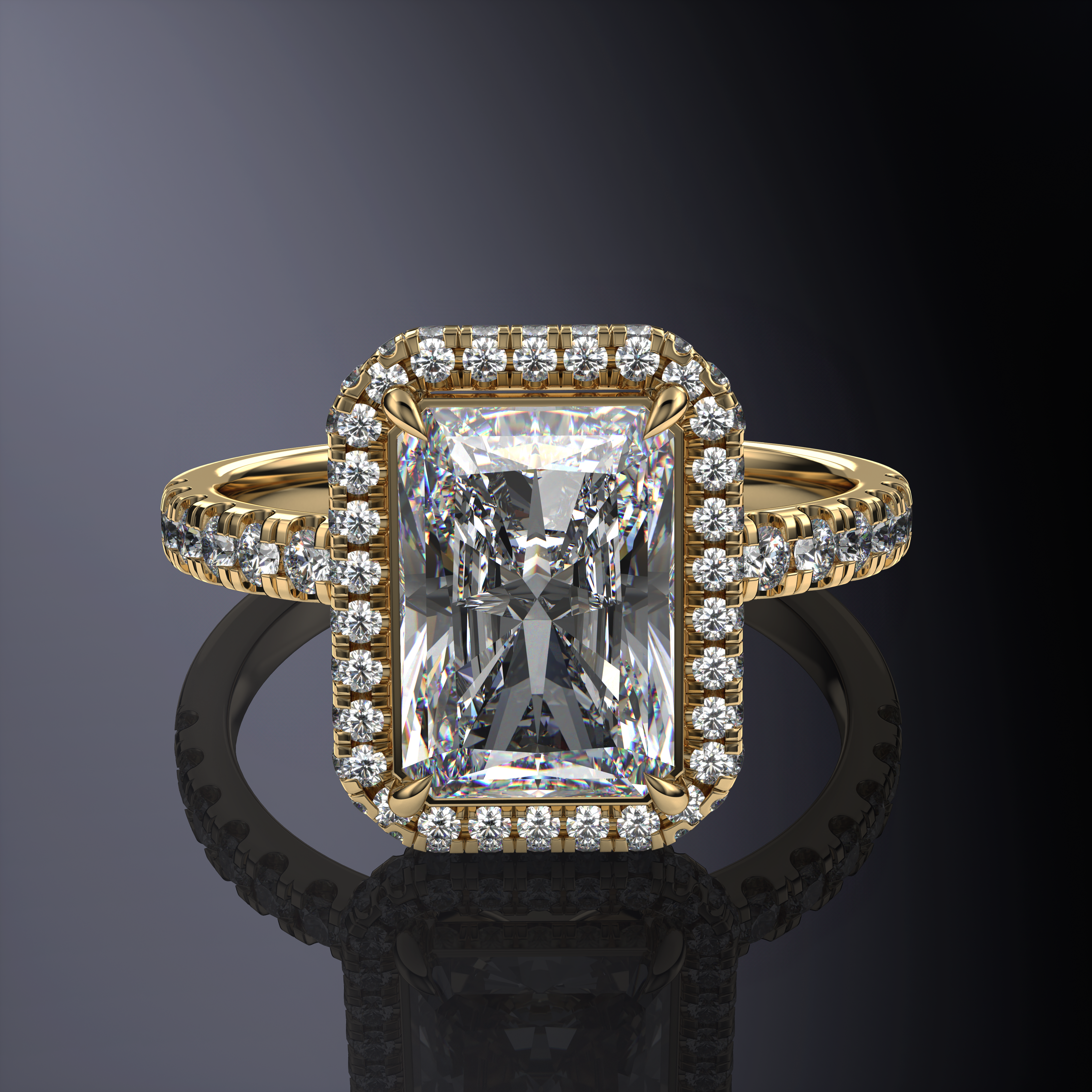 Radiant Halo White Ring with Hidden Halo and Pavé Band