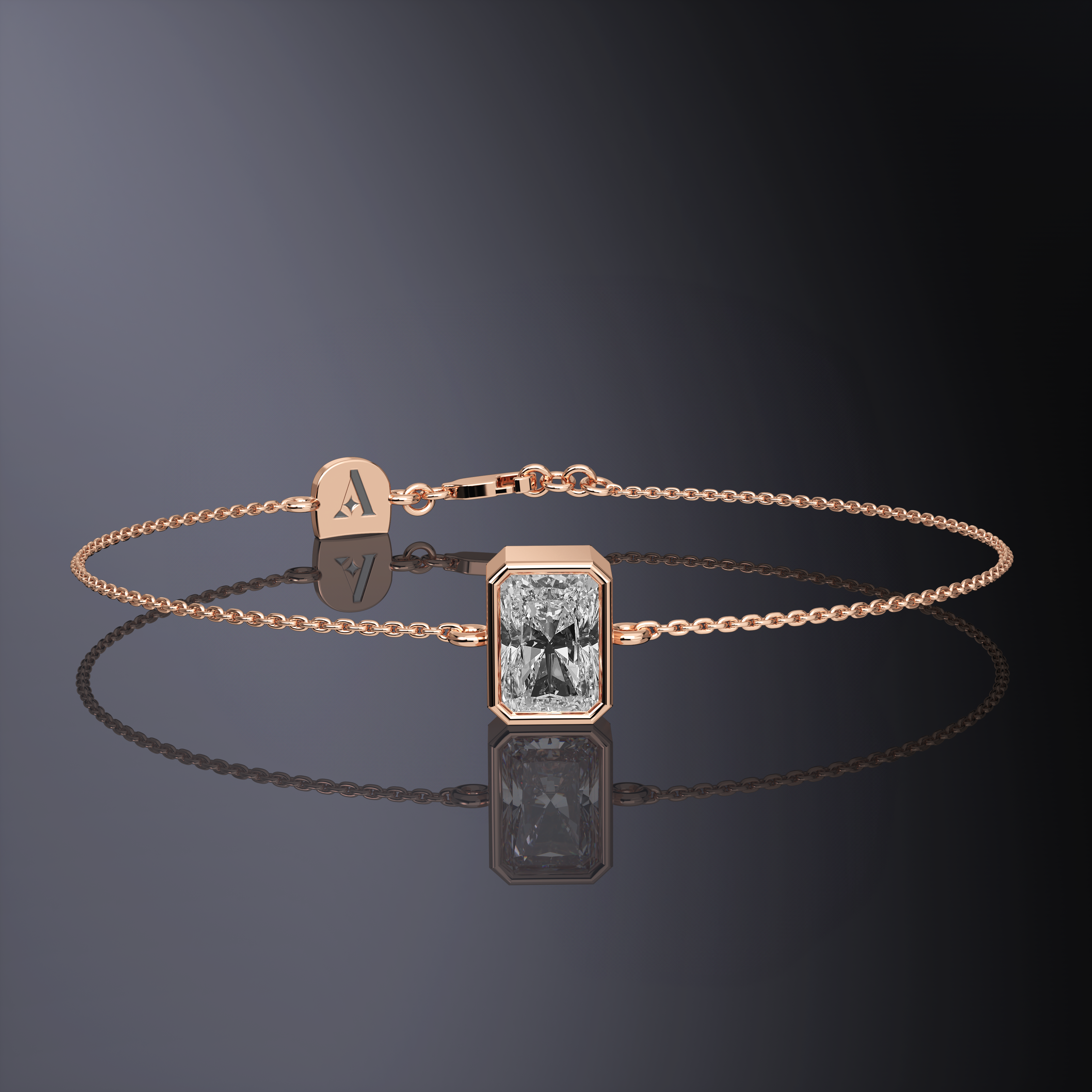 Emerald Cut Single Stone Chain Bracelet White Gold