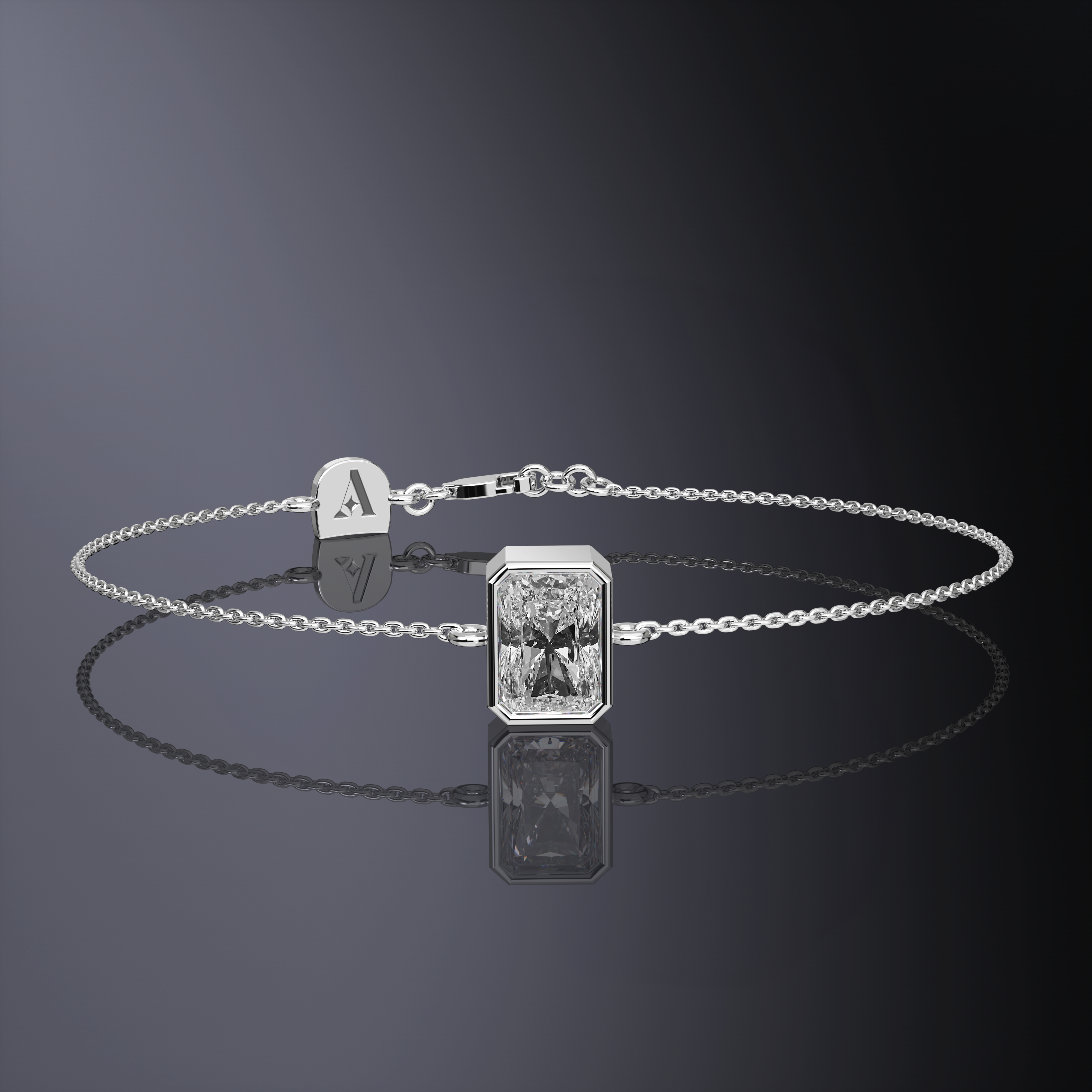 Emerald Cut Single Stone Chain Bracelet White Gold