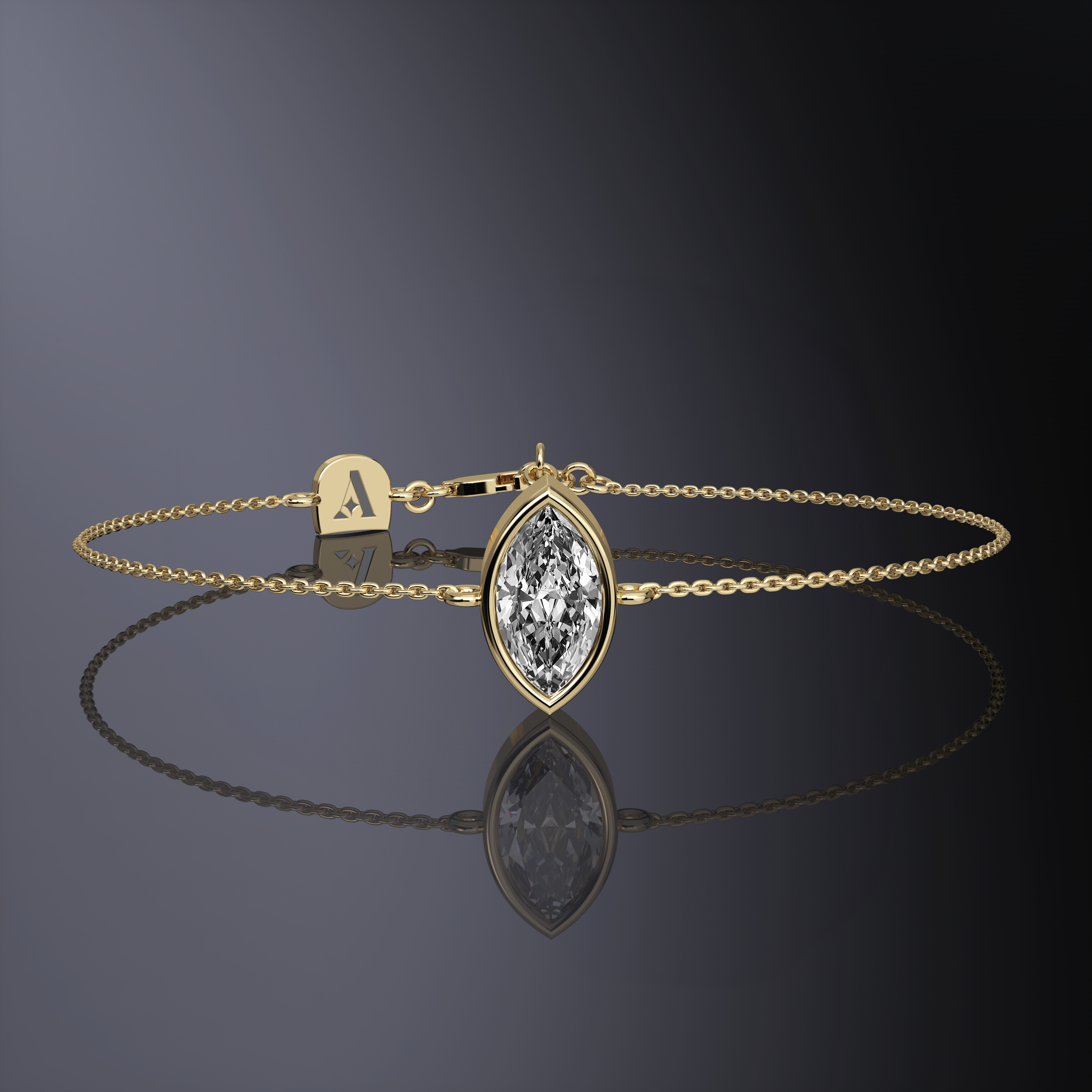 Marquise Cut Single Stone Chain Bracelet