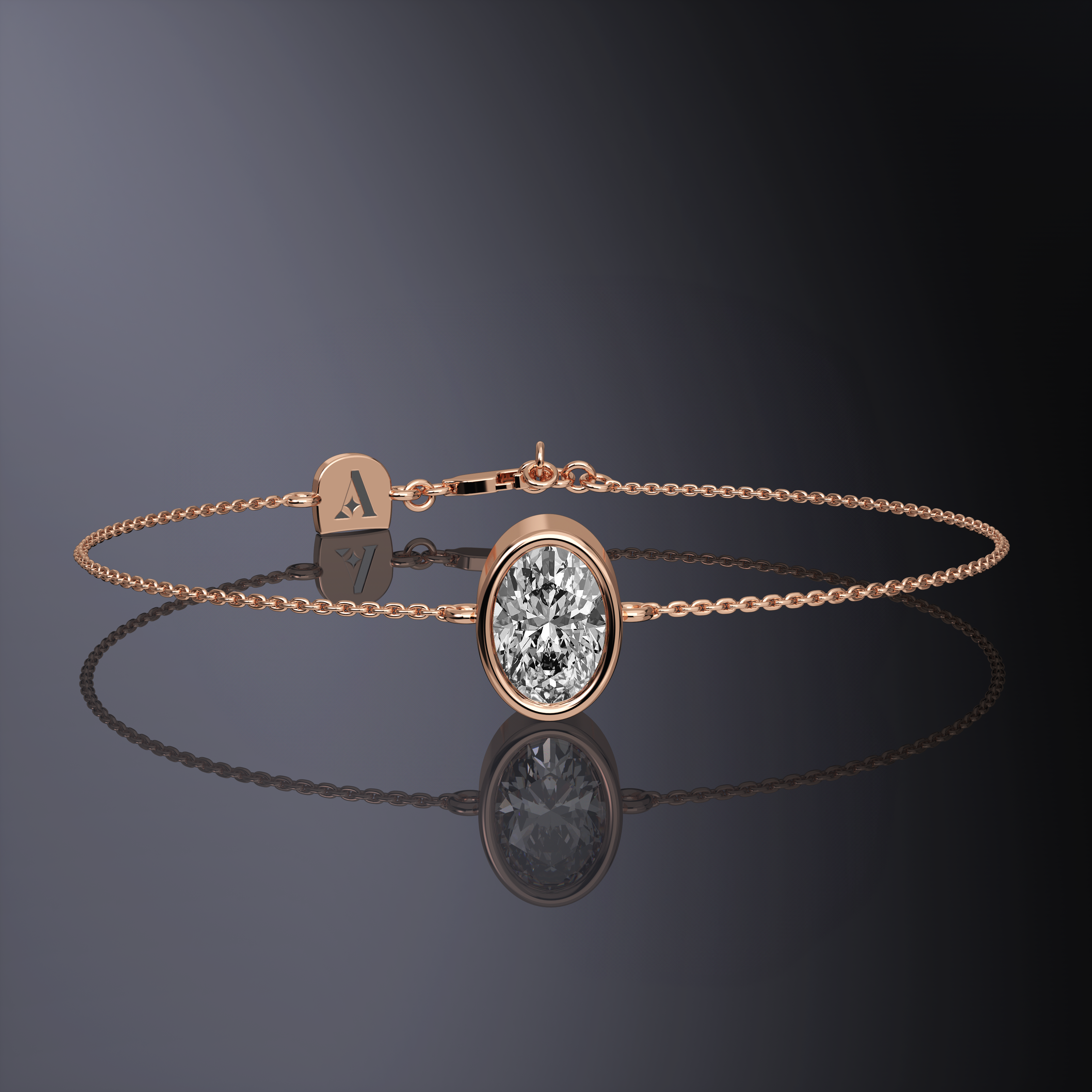 Oval Cut Single Stone Chain Bracelet White Gold