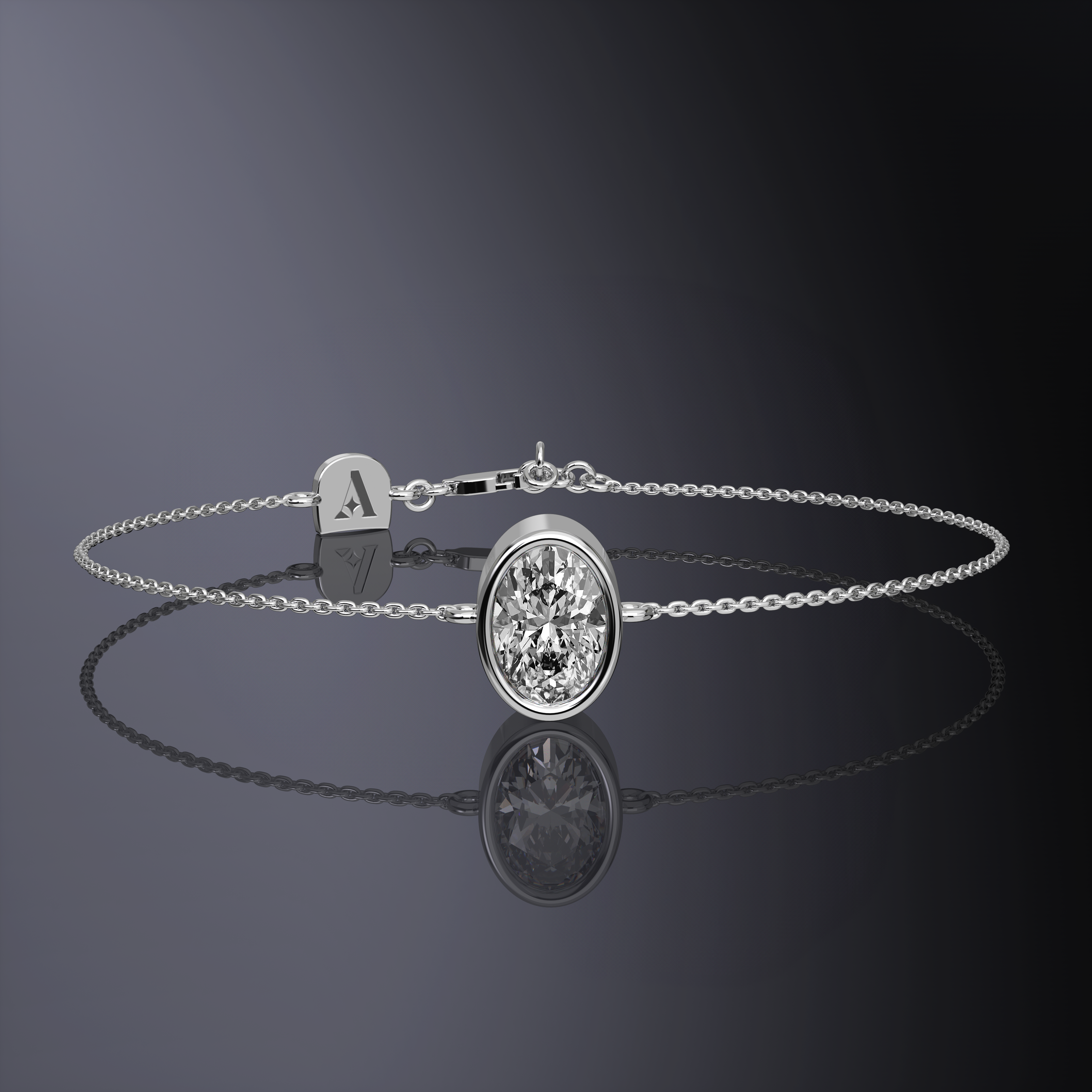 Oval Cut Single Stone Chain Bracelet White Gold