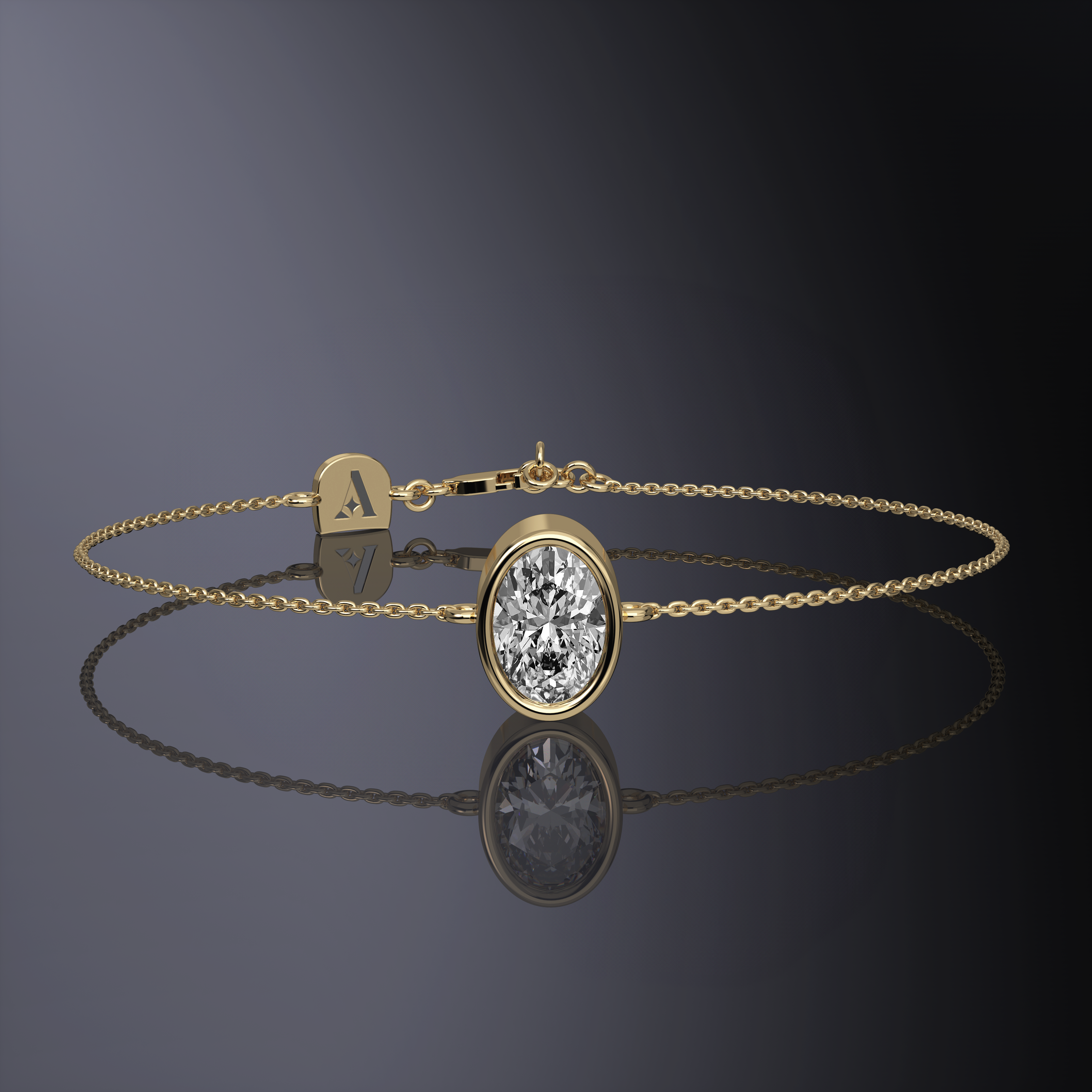 Oval Cut Single Stone Chain Bracelet White Gold