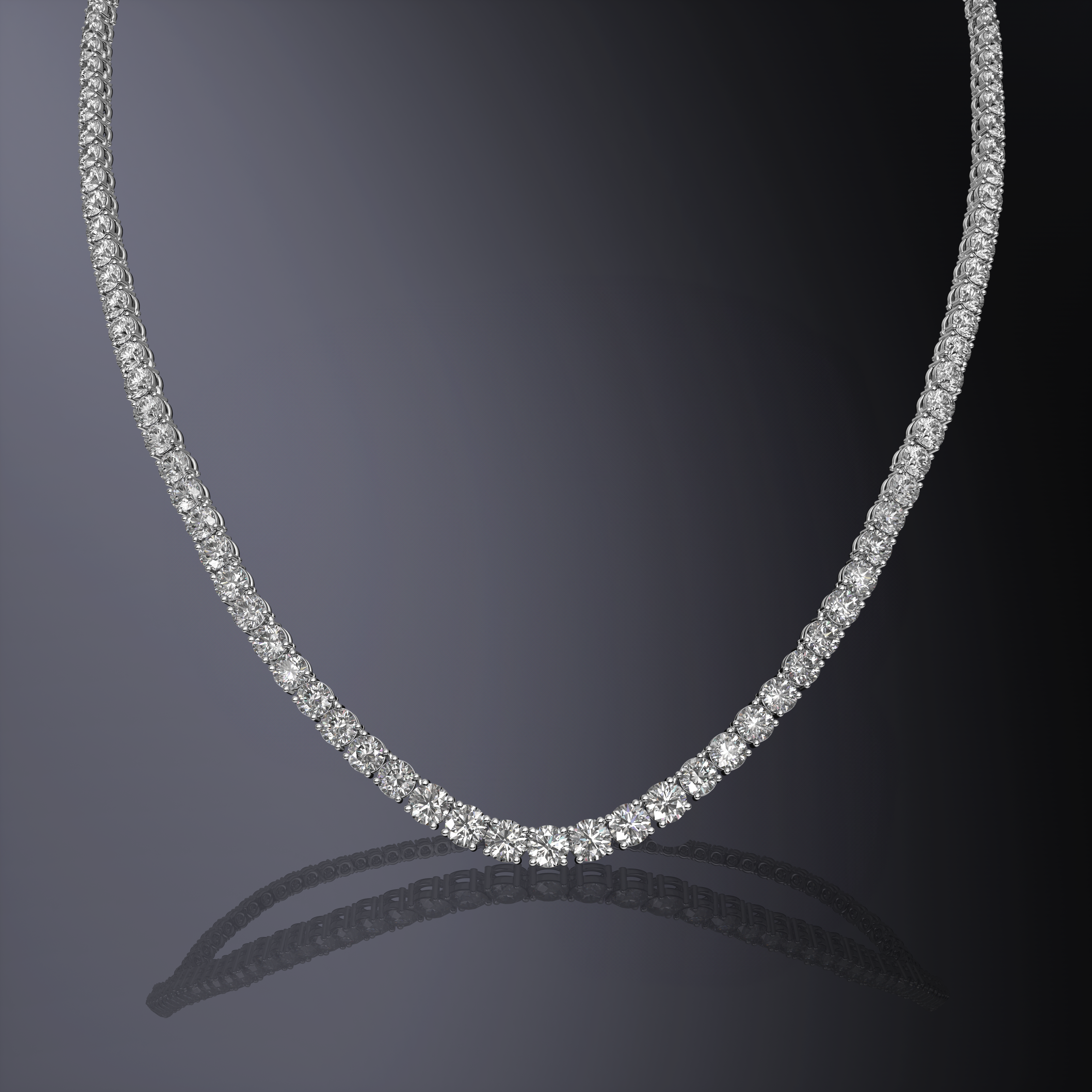 Round Brilliant Cut Graduated Tennis Necklace
