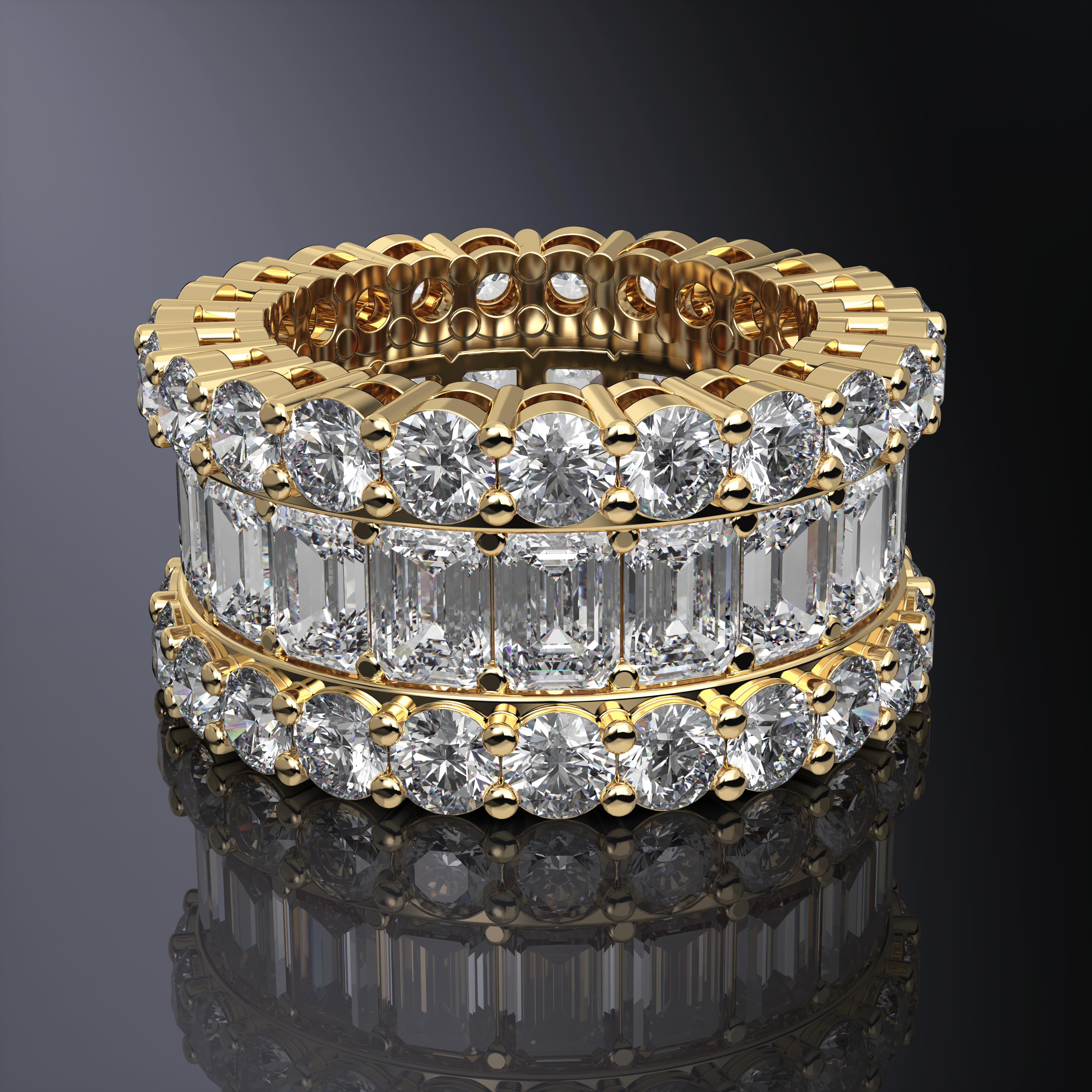 Three Tier Emerald & Round Brilliant Cut Eternity Ring