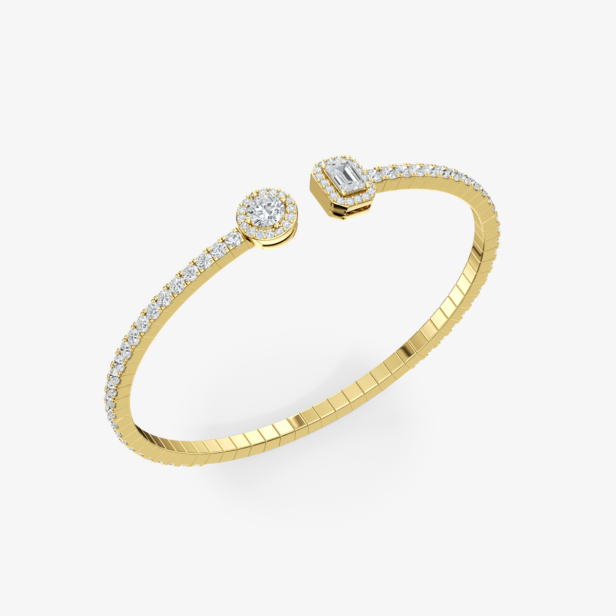 Round & Emerald Diamond Halo Bangle 6
