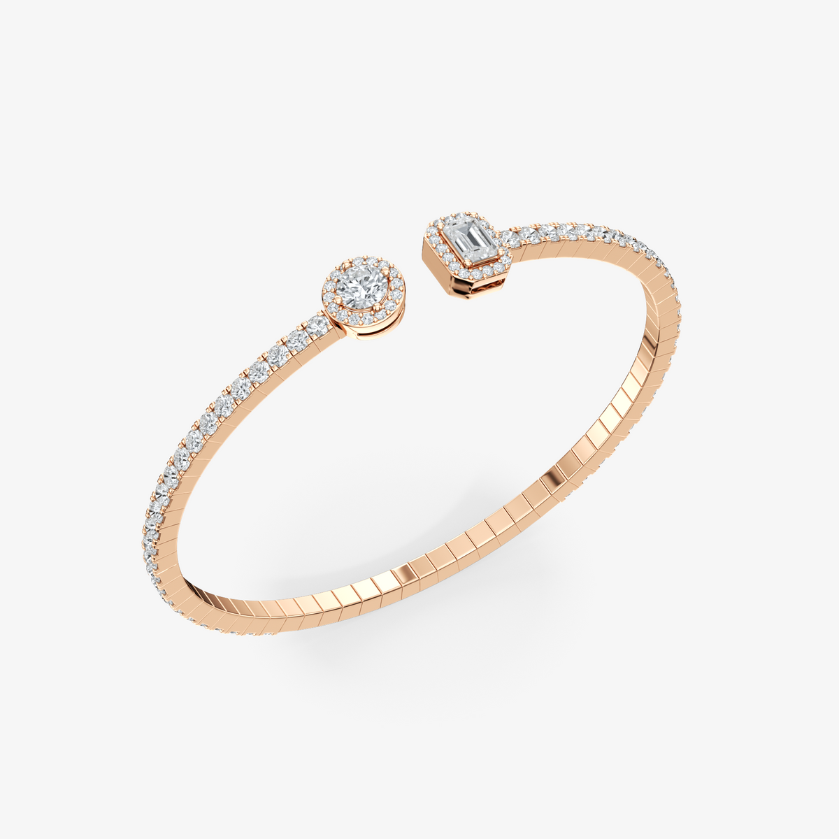 Round & Emerald Diamond Halo Bangle 7
