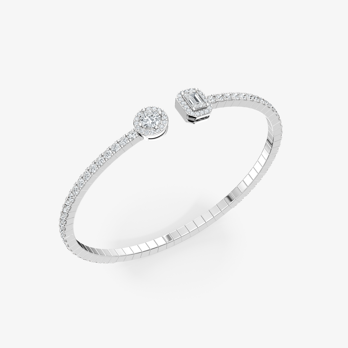 Round & Emerald Diamond Halo Bangle 5