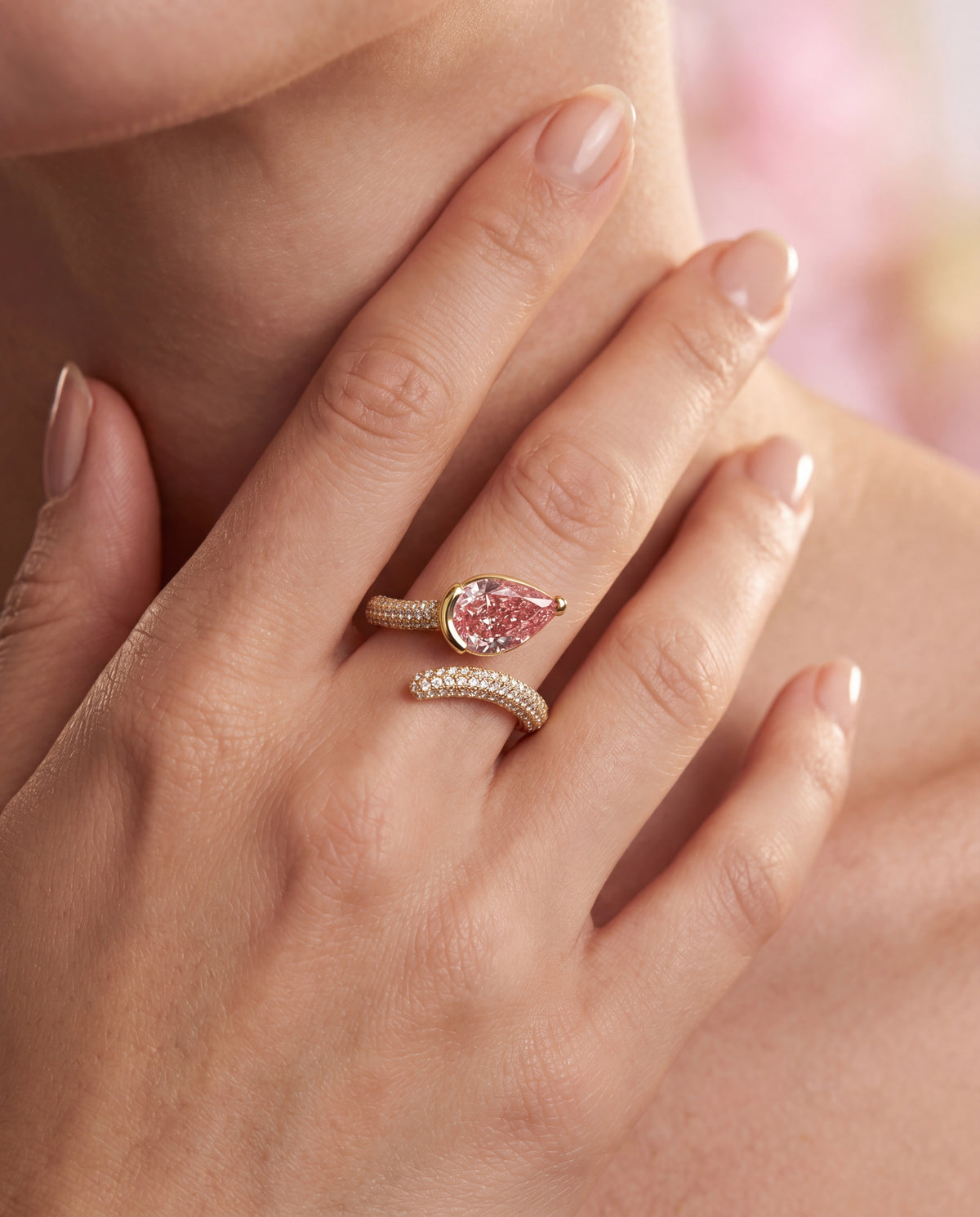 Pear Pink Diamond Pave Ring 136
