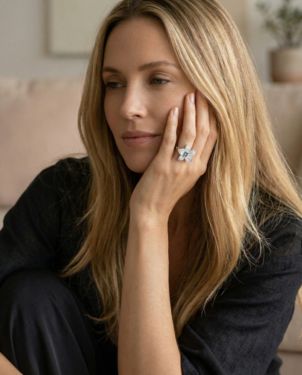 Blue Floral Statement Ring 