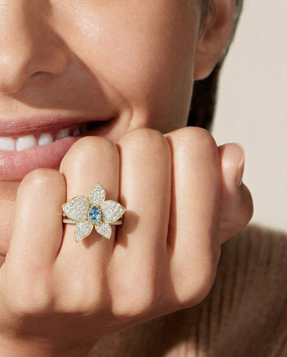 Blue Floral Statement Ring 15