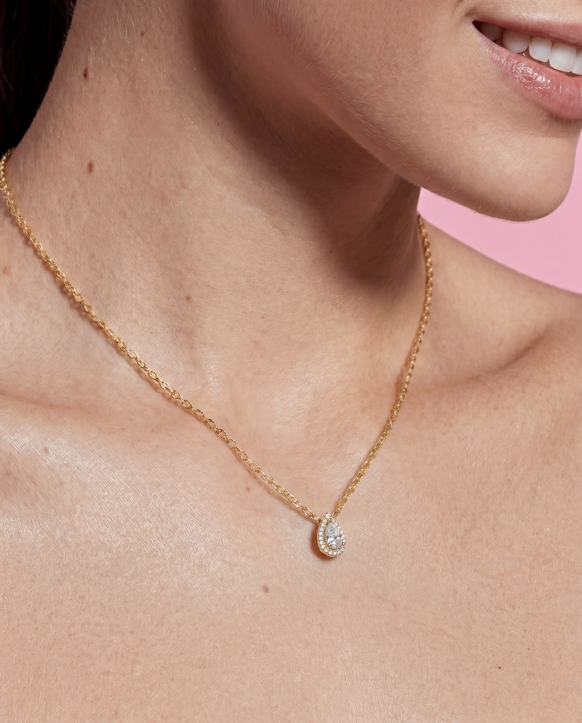 Pear Cut Halo Pendant Yellow Gold 162