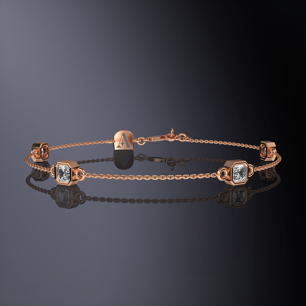 Asscher Cut Four Stone Chain Bracelet