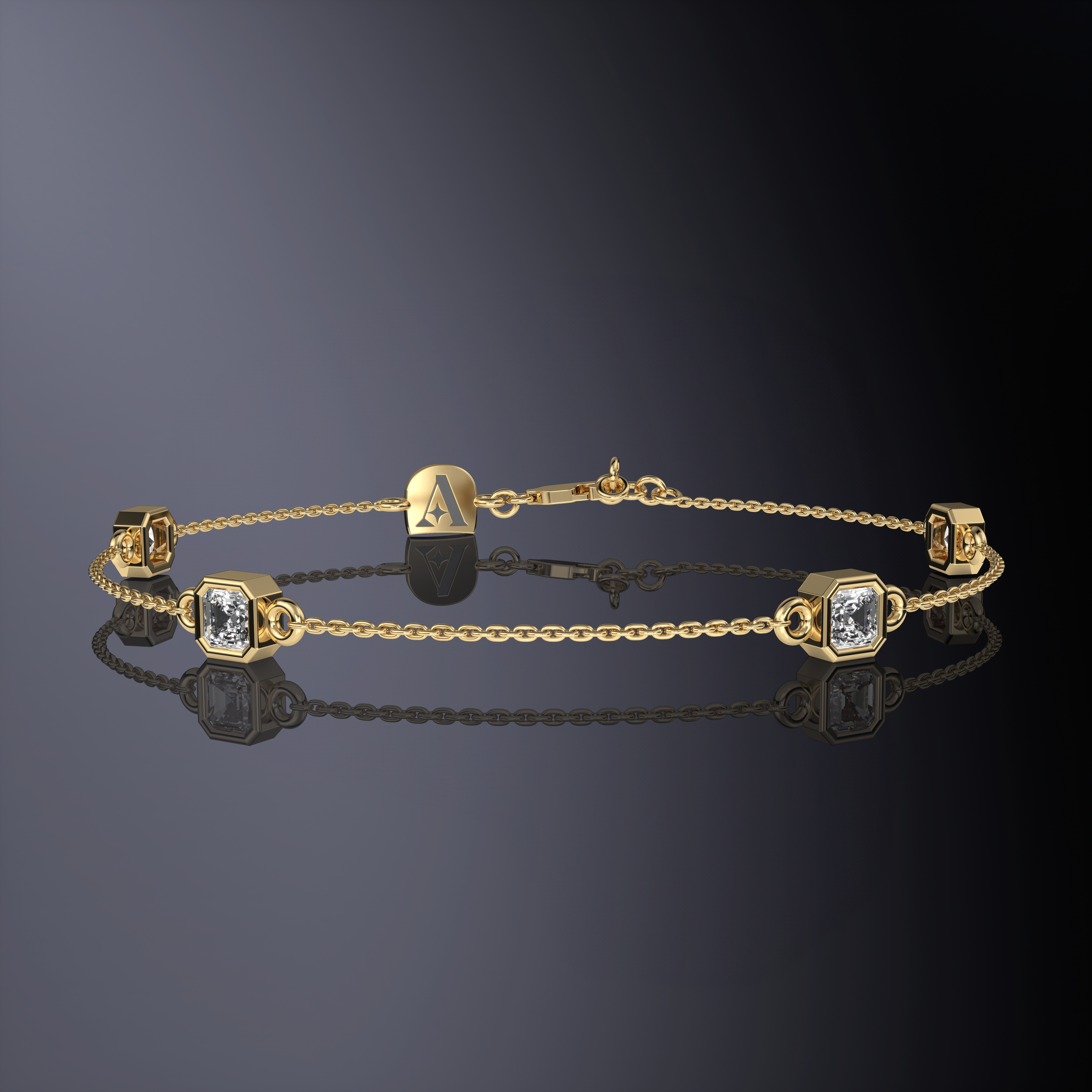 Asscher Cut Four Stone Chain Bracelet