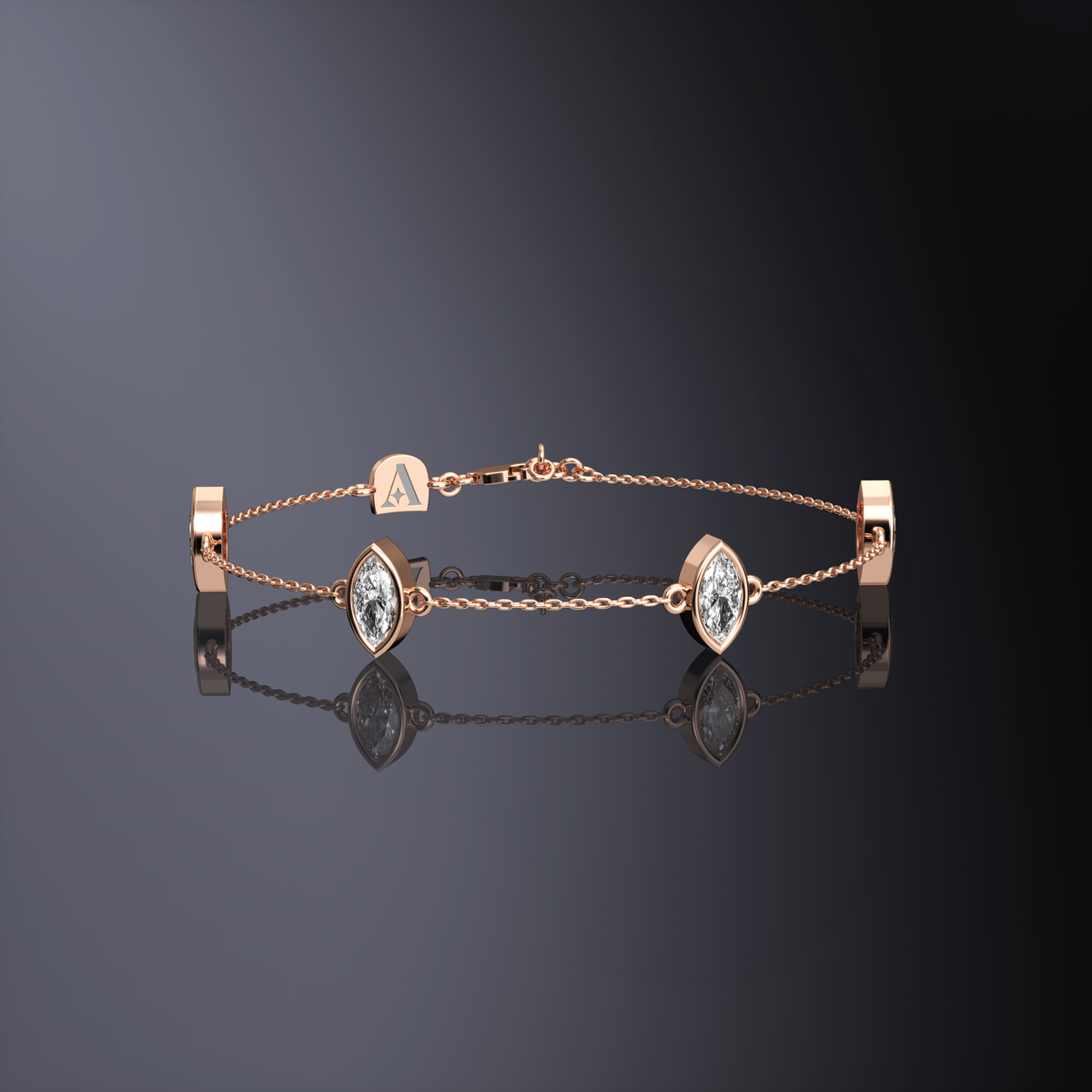 Marquise Cut Four Stone Chain Bracelet