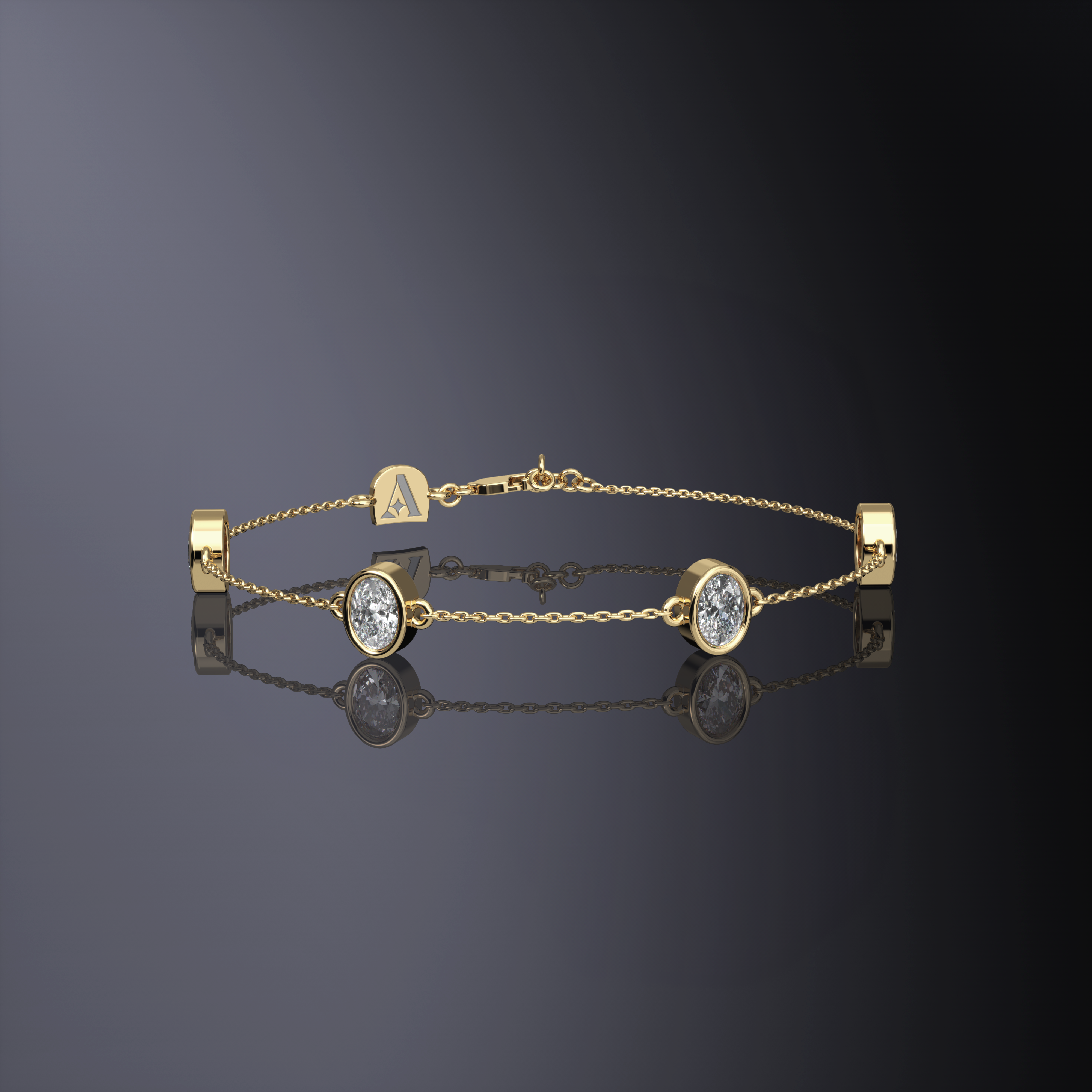 Oval Cut Four Stone Chain Bracelet White Gold