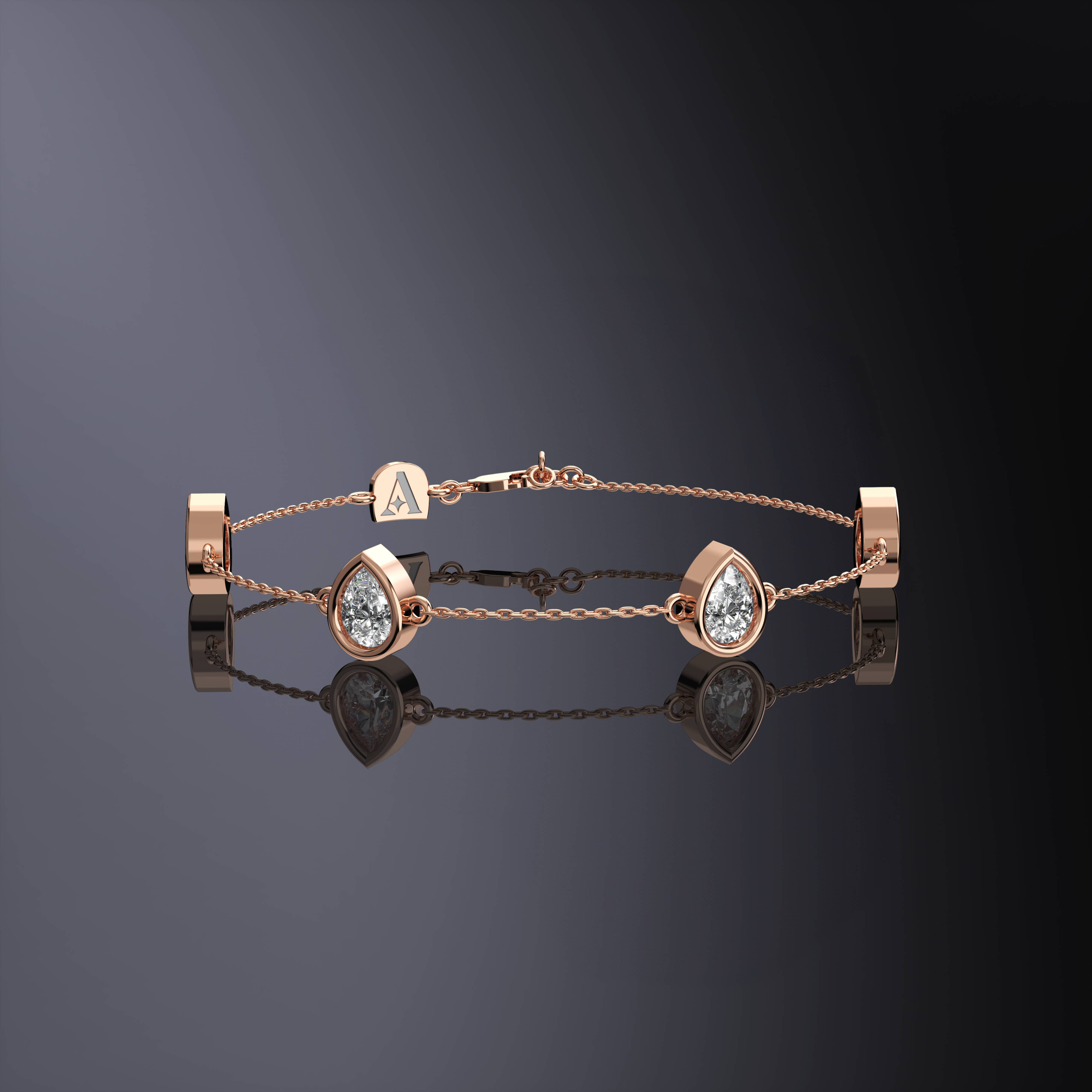 Pear Cut Four Stone Chain Bracelet