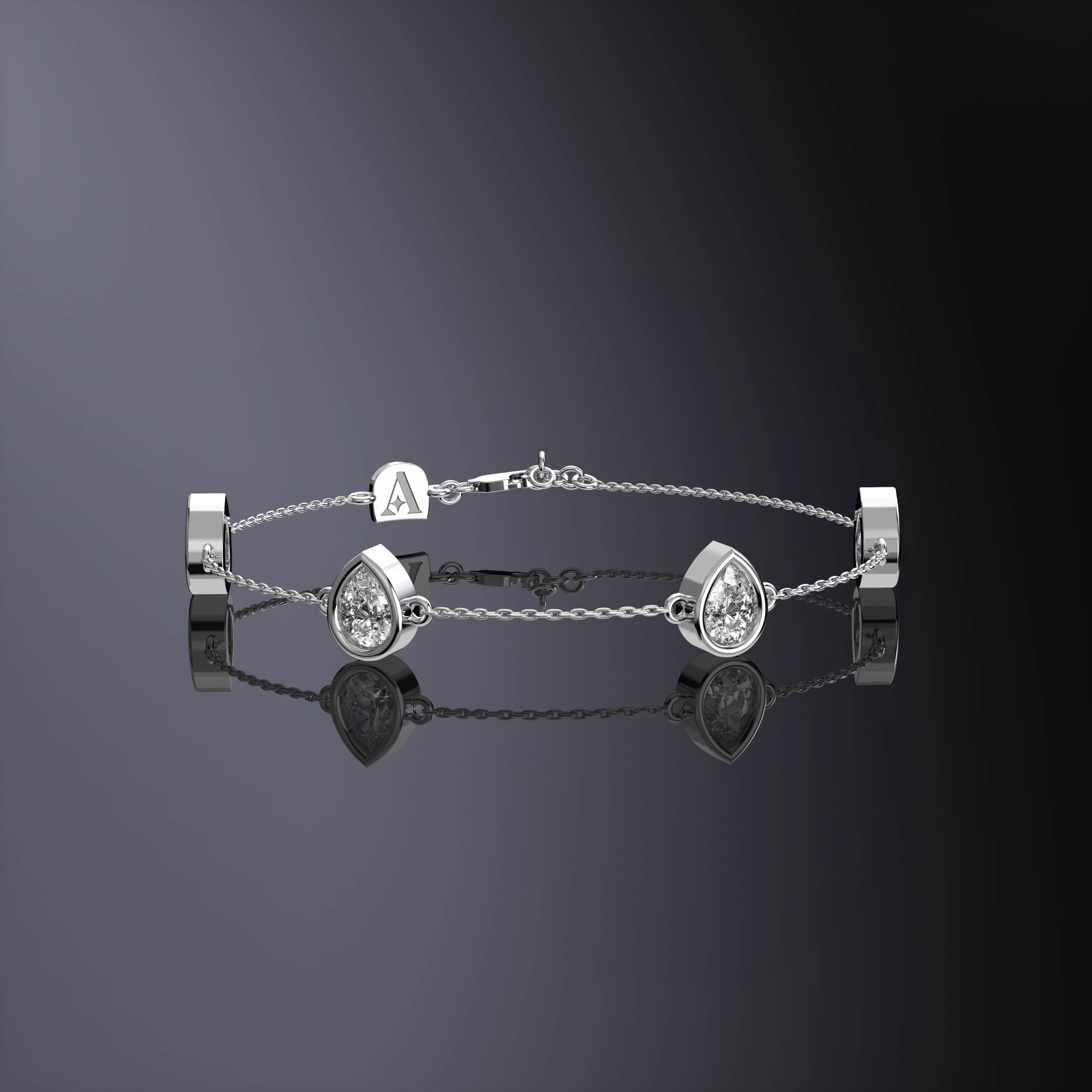 Pear Cut Four Stone Chain Bracelet