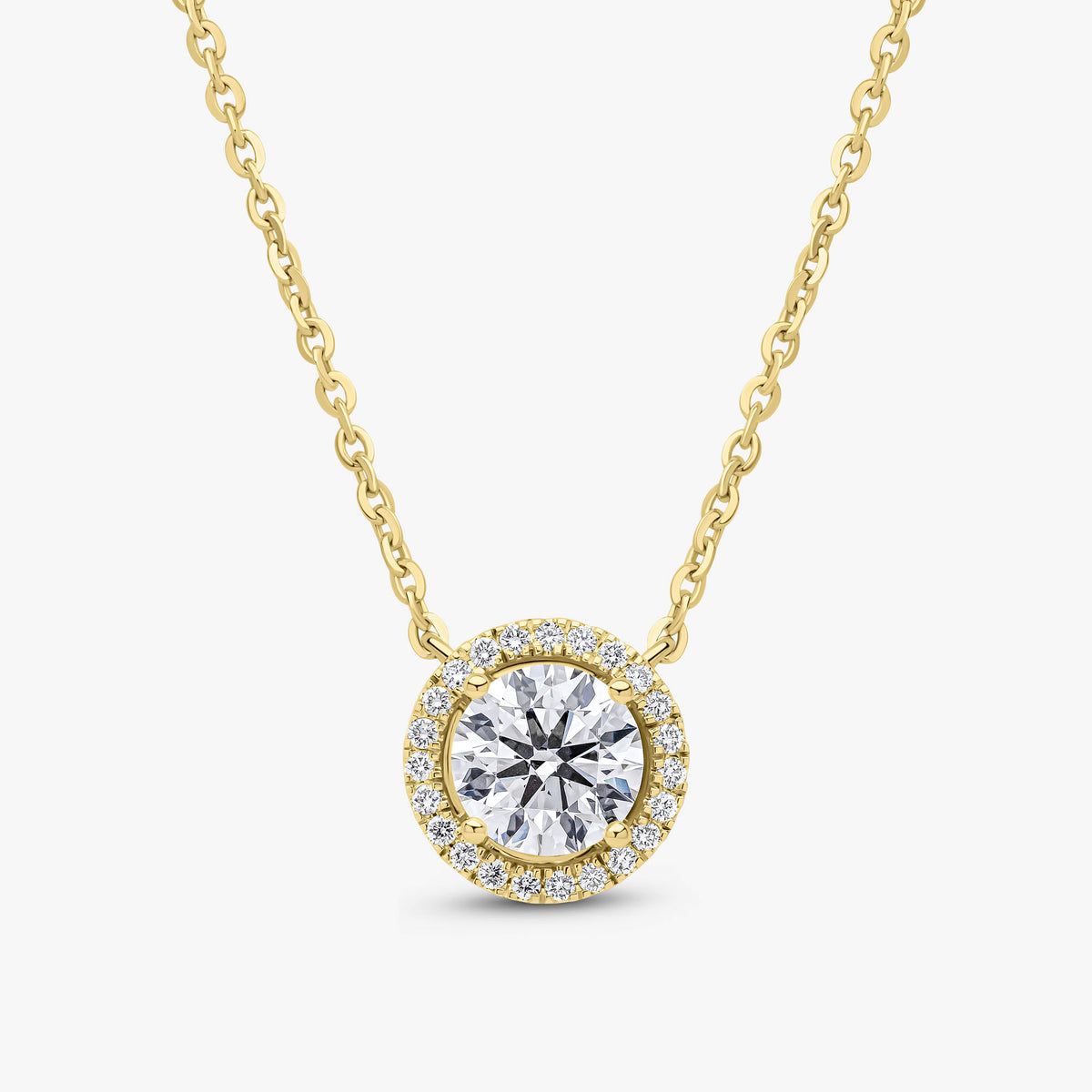 Round Brilliant Cut Halo Pendant Yellow Gold 15