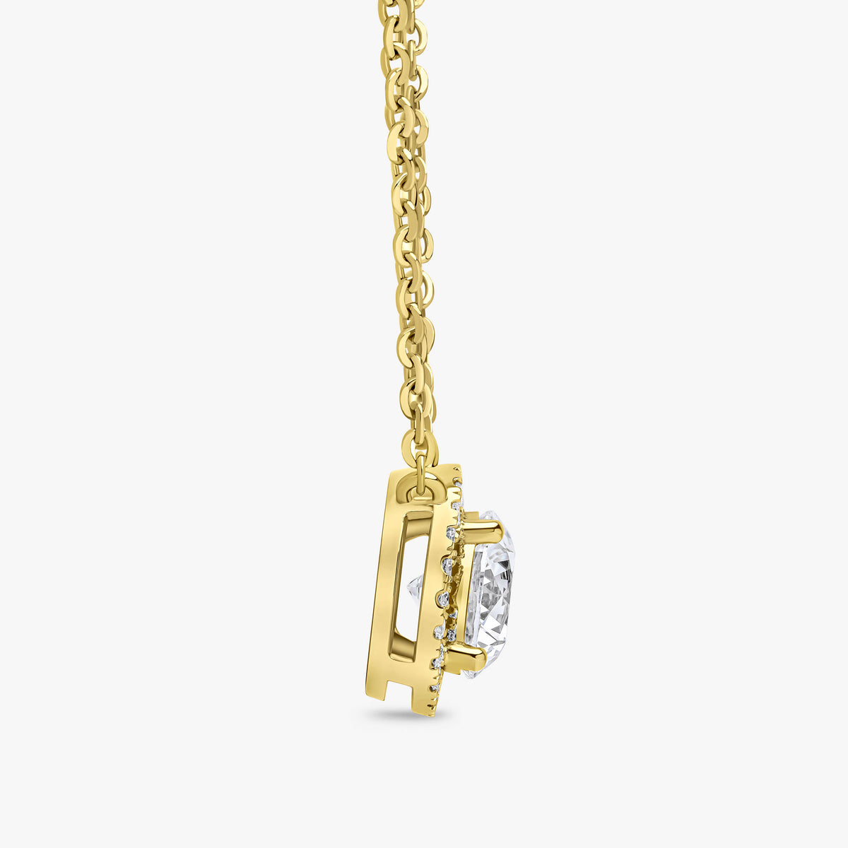 Round Brilliant Cut Halo Pendant Yellow Gold