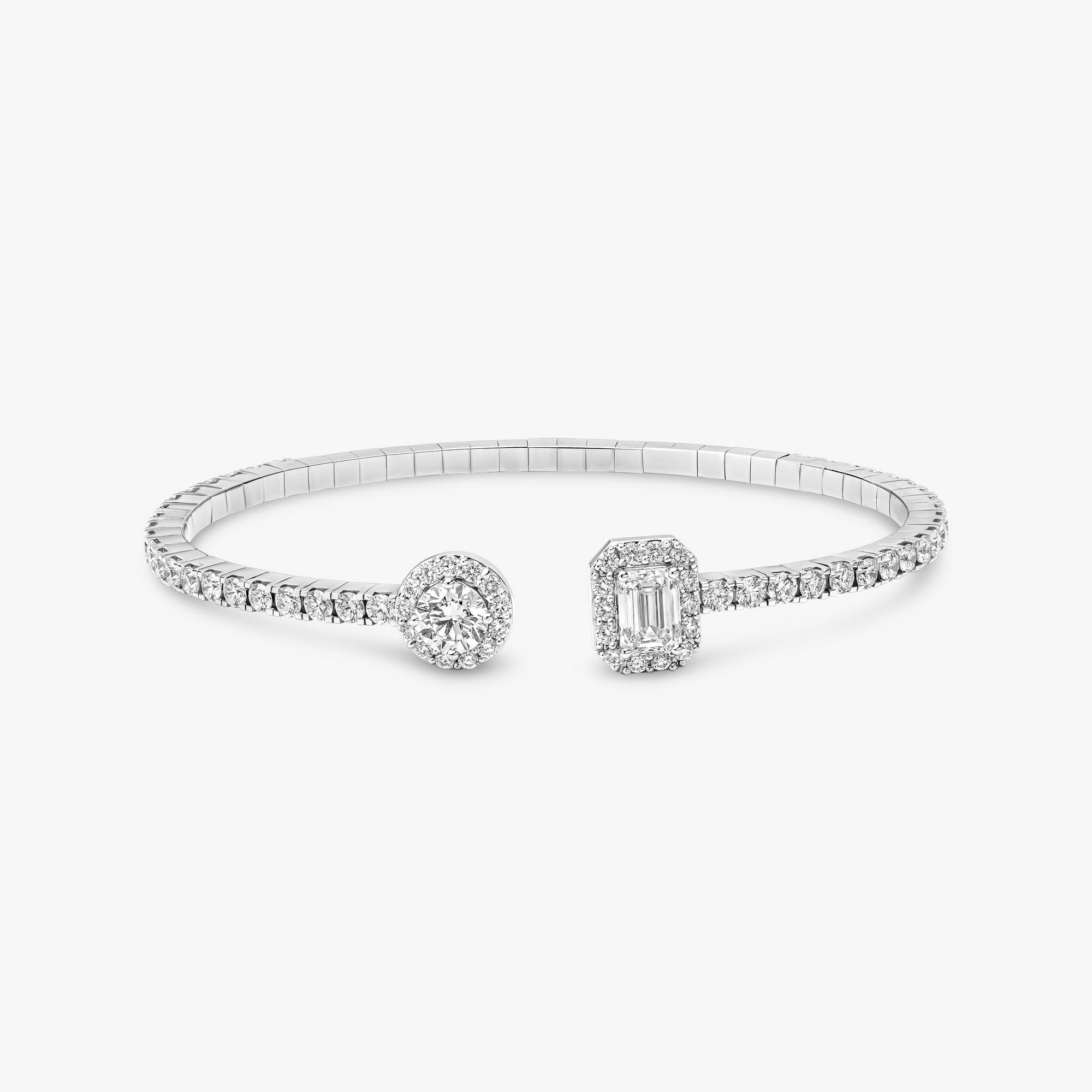 Round & Emerald Diamond Halo Bangle