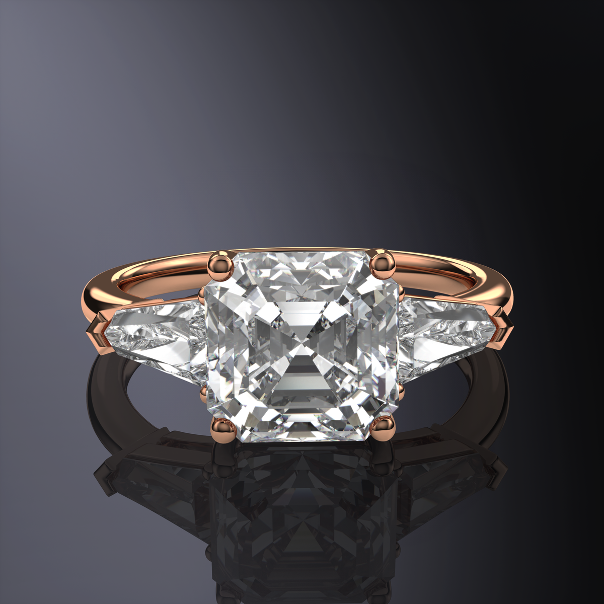 Asscher Rose Ring with side diamonds