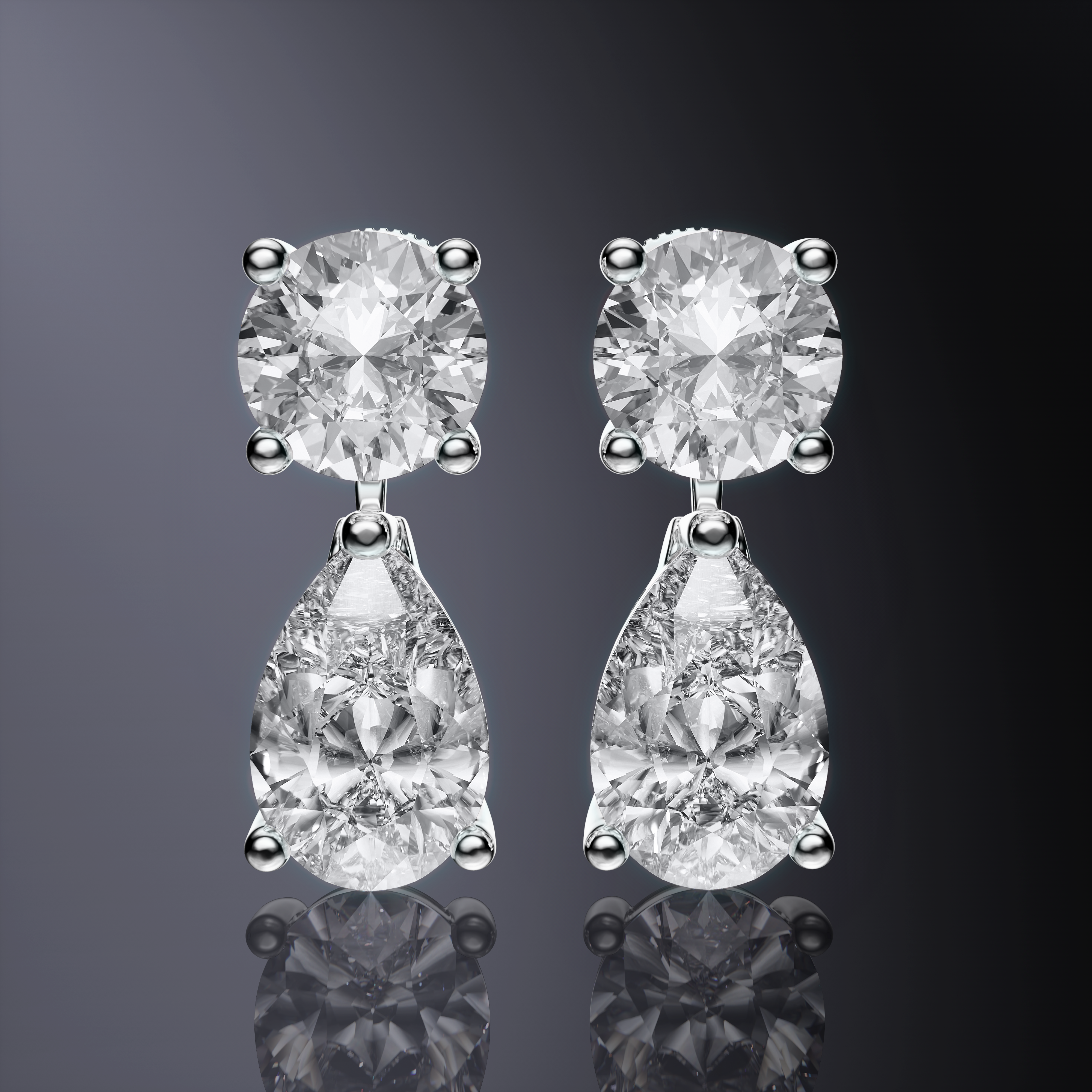 Round Brilliant and Pear Cut Detachable Drop Earrings