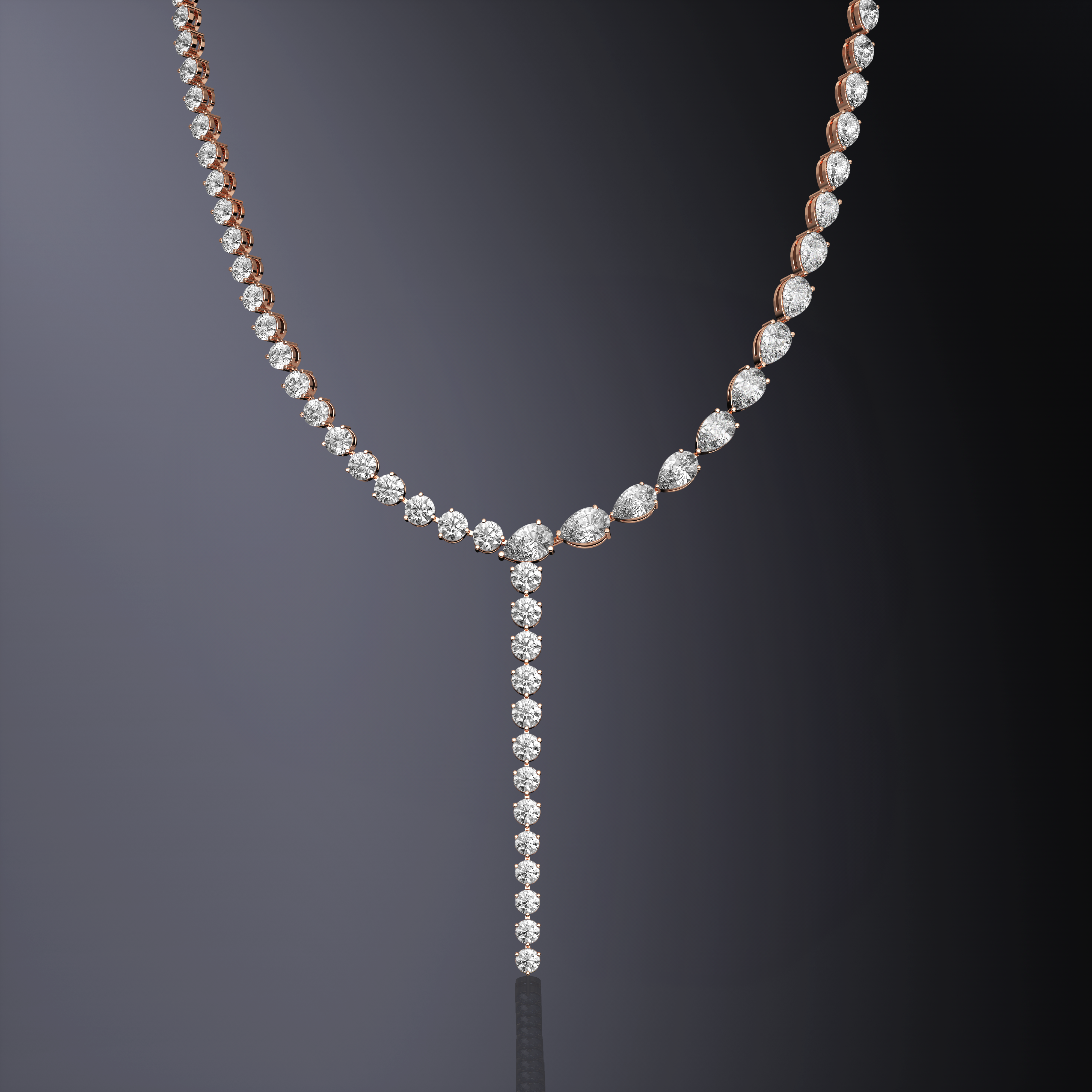 Pear and Round Brilliant Cut Lariat Necklace
