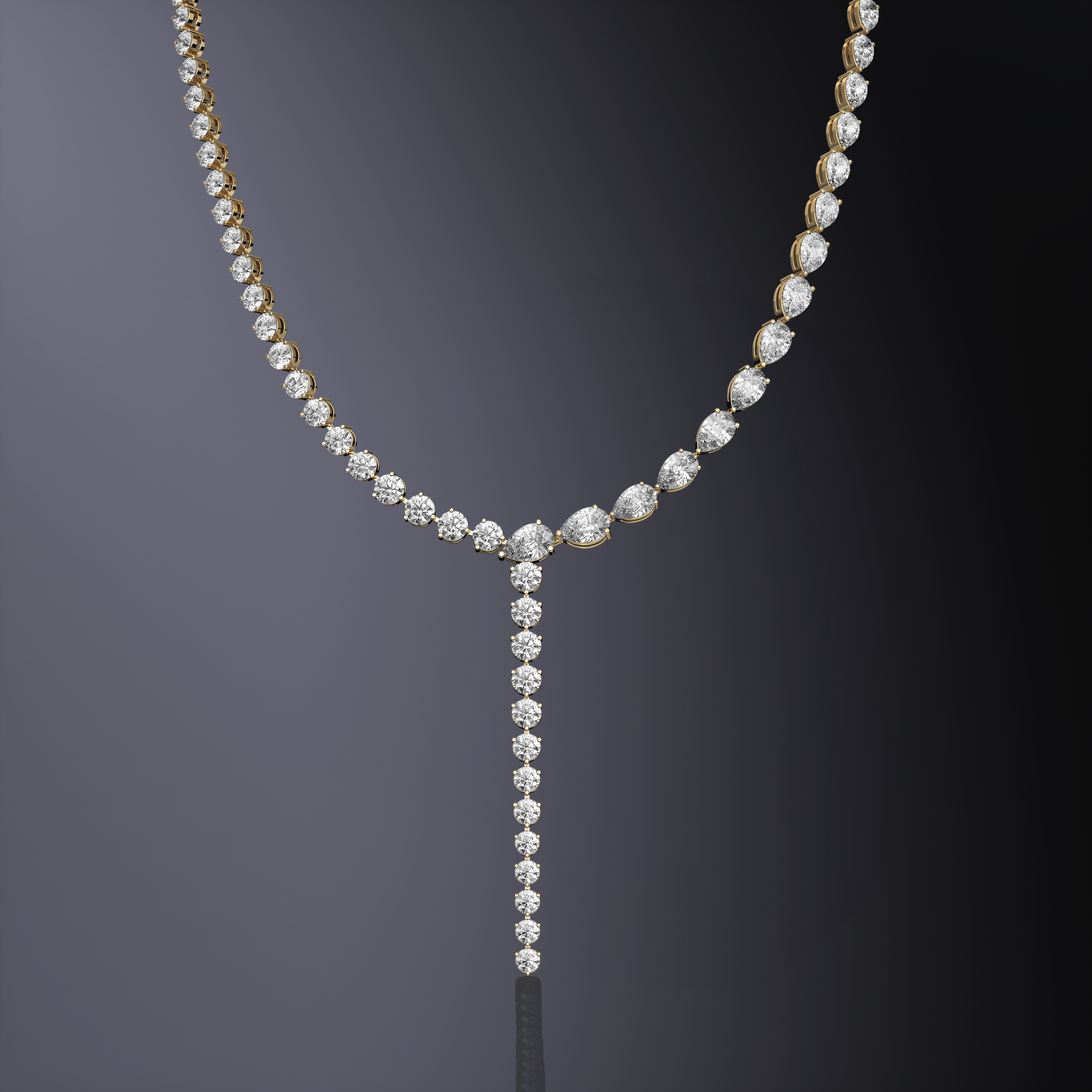 Pear and Round Brilliant Cut Lariat Necklace