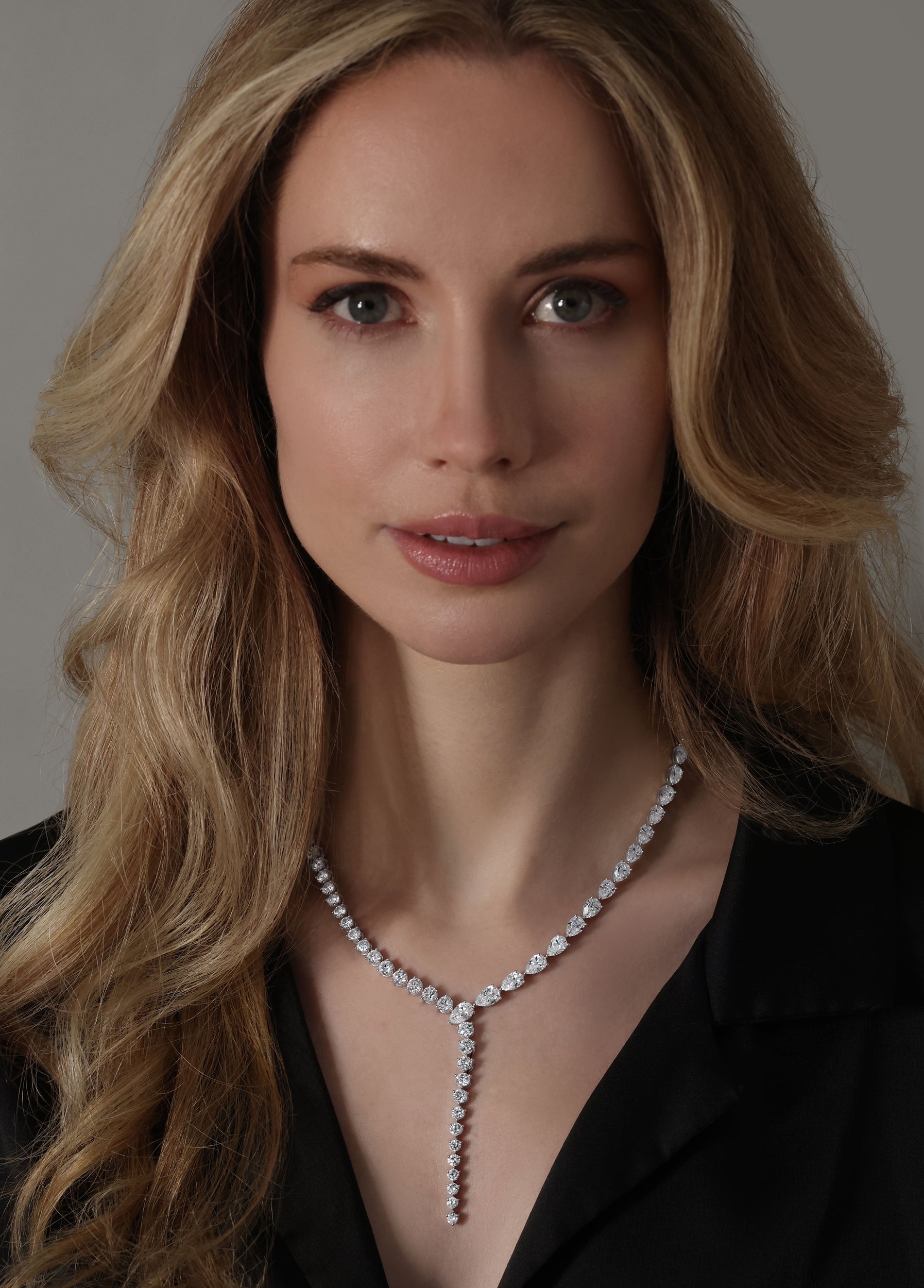 Pear and Round Brilliant Cut Lariat Necklace