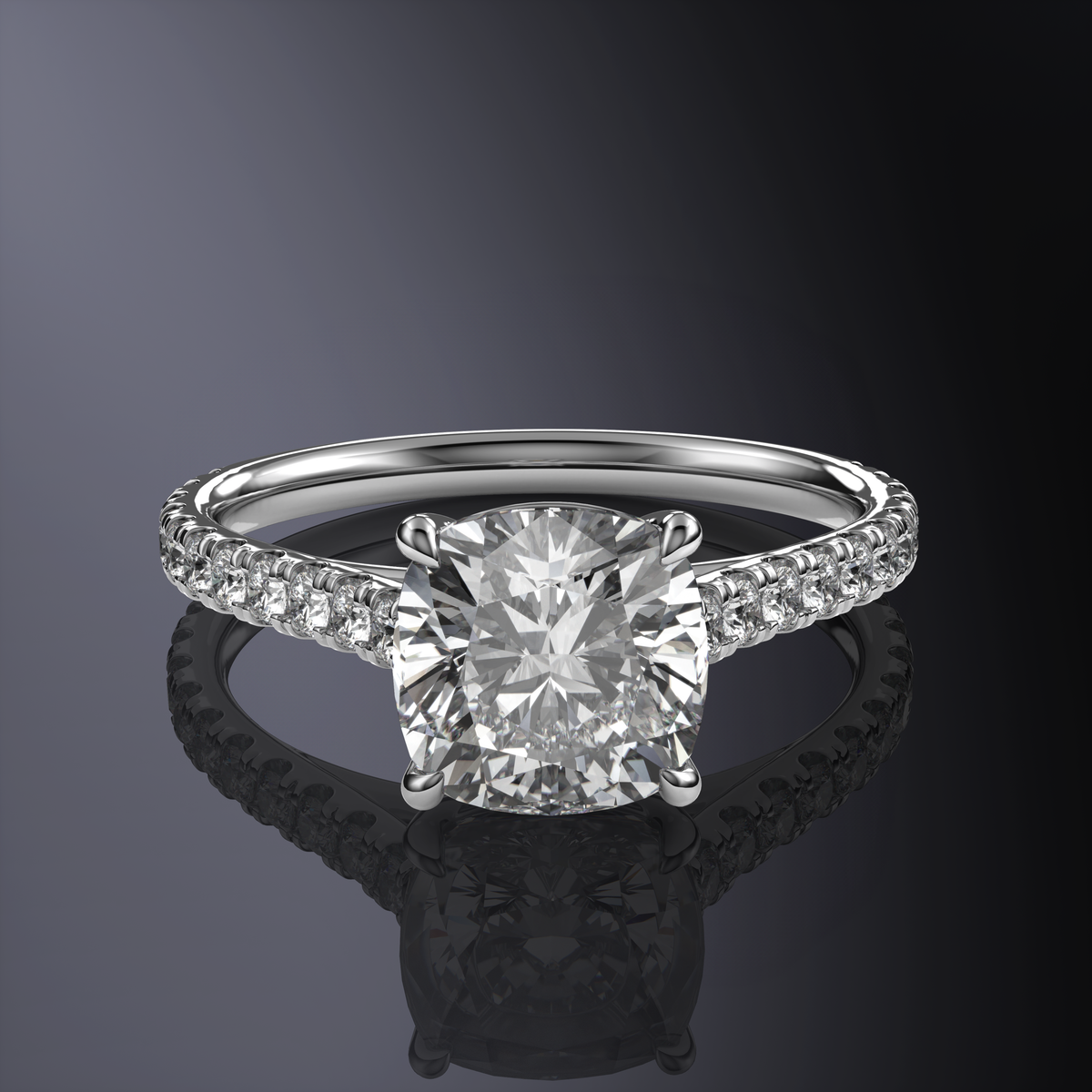 Cushion White Ring with Pave