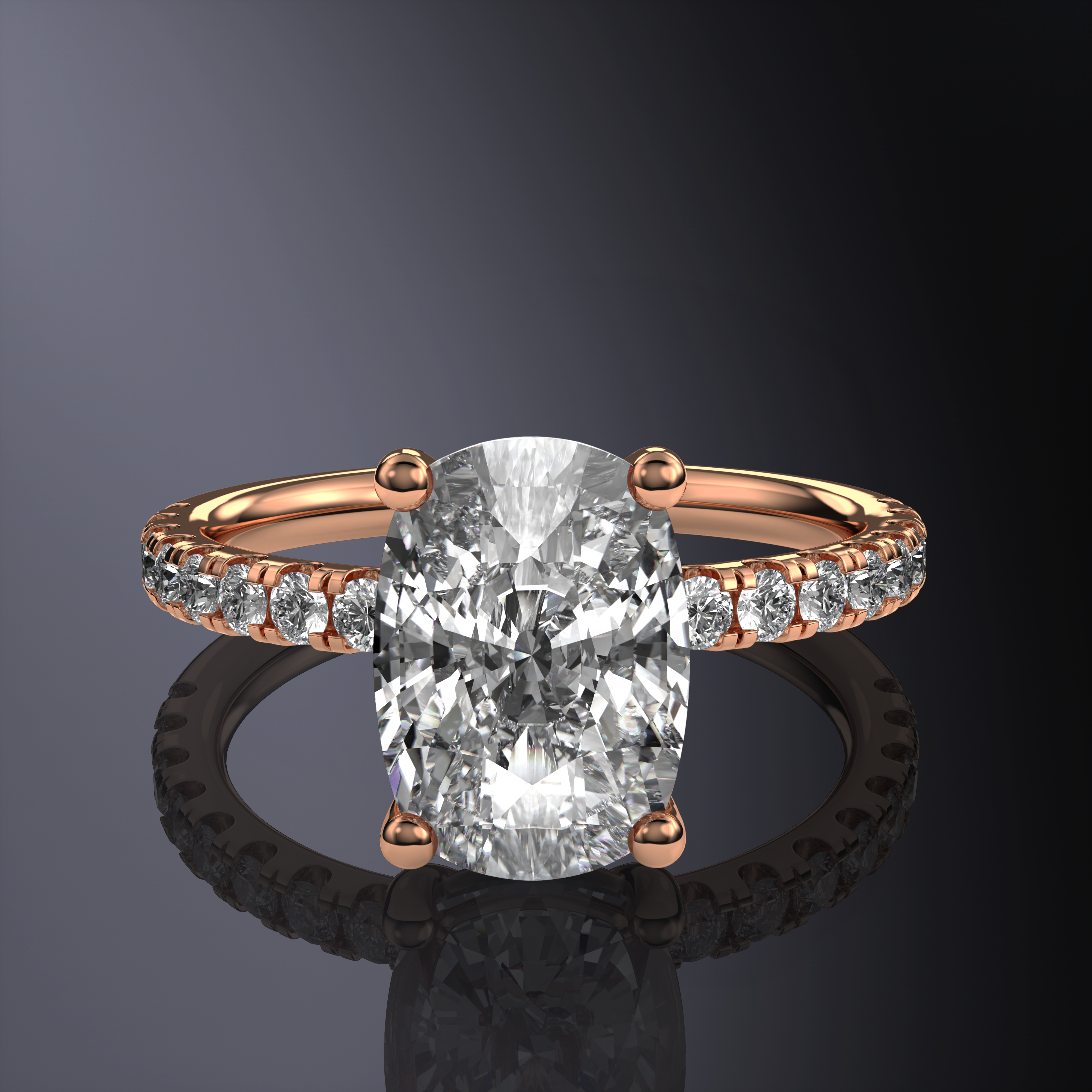 Elongated Cushion Rose Ring with Pave
