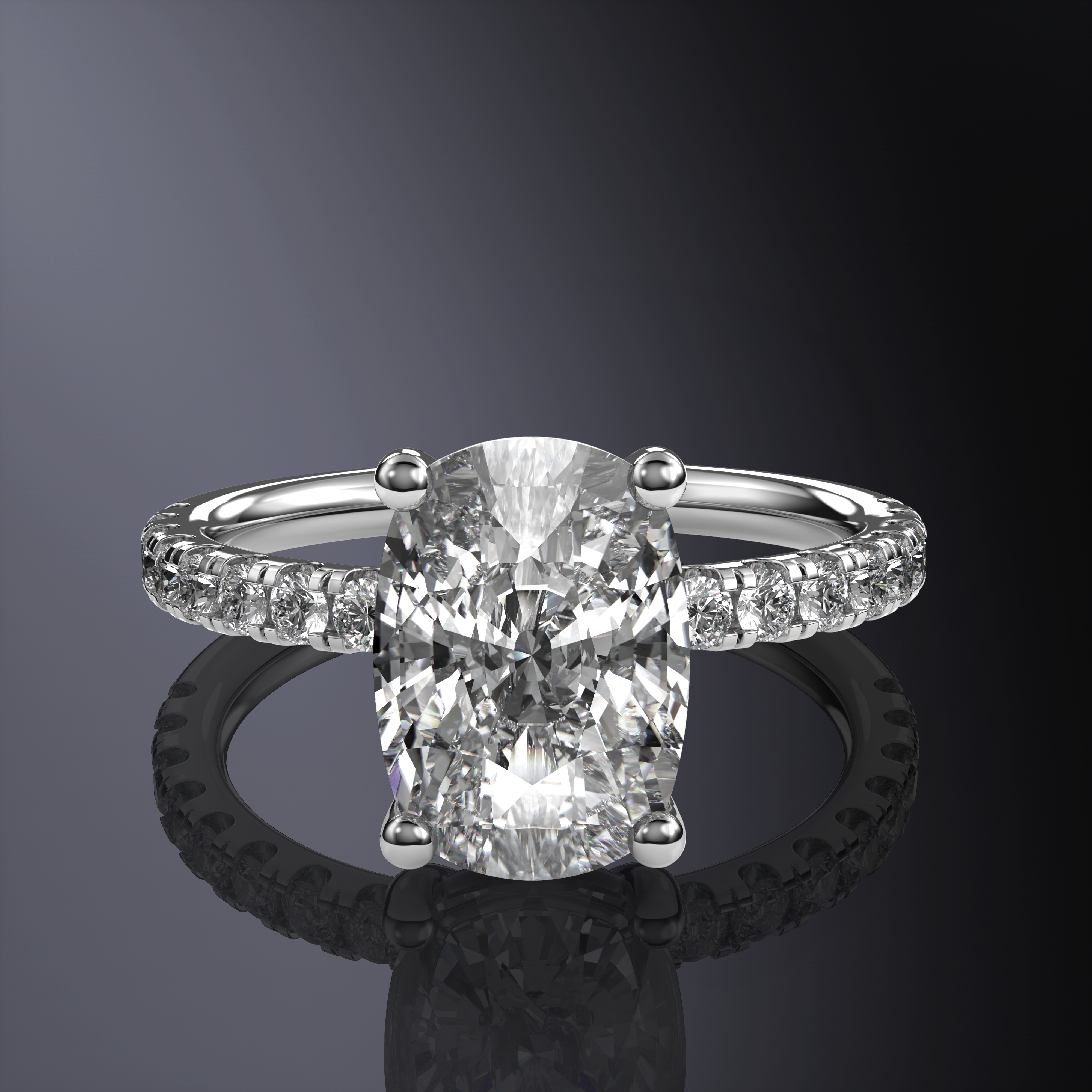 Elongated Cushion White Ring with Pave