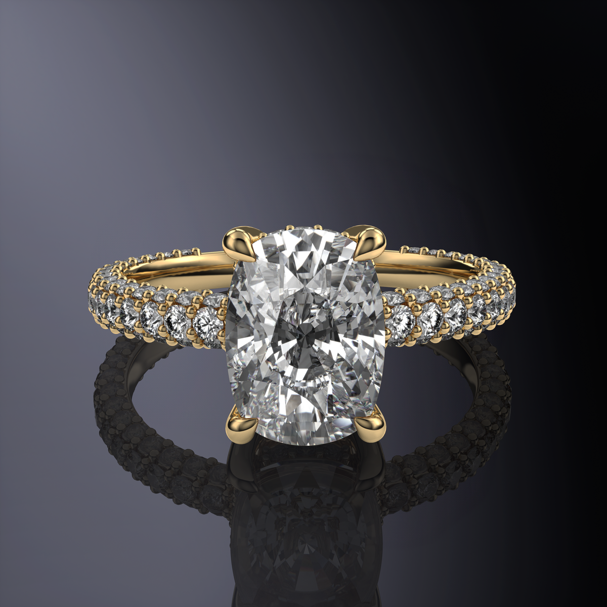Oval hidden halo 3 row pave shank