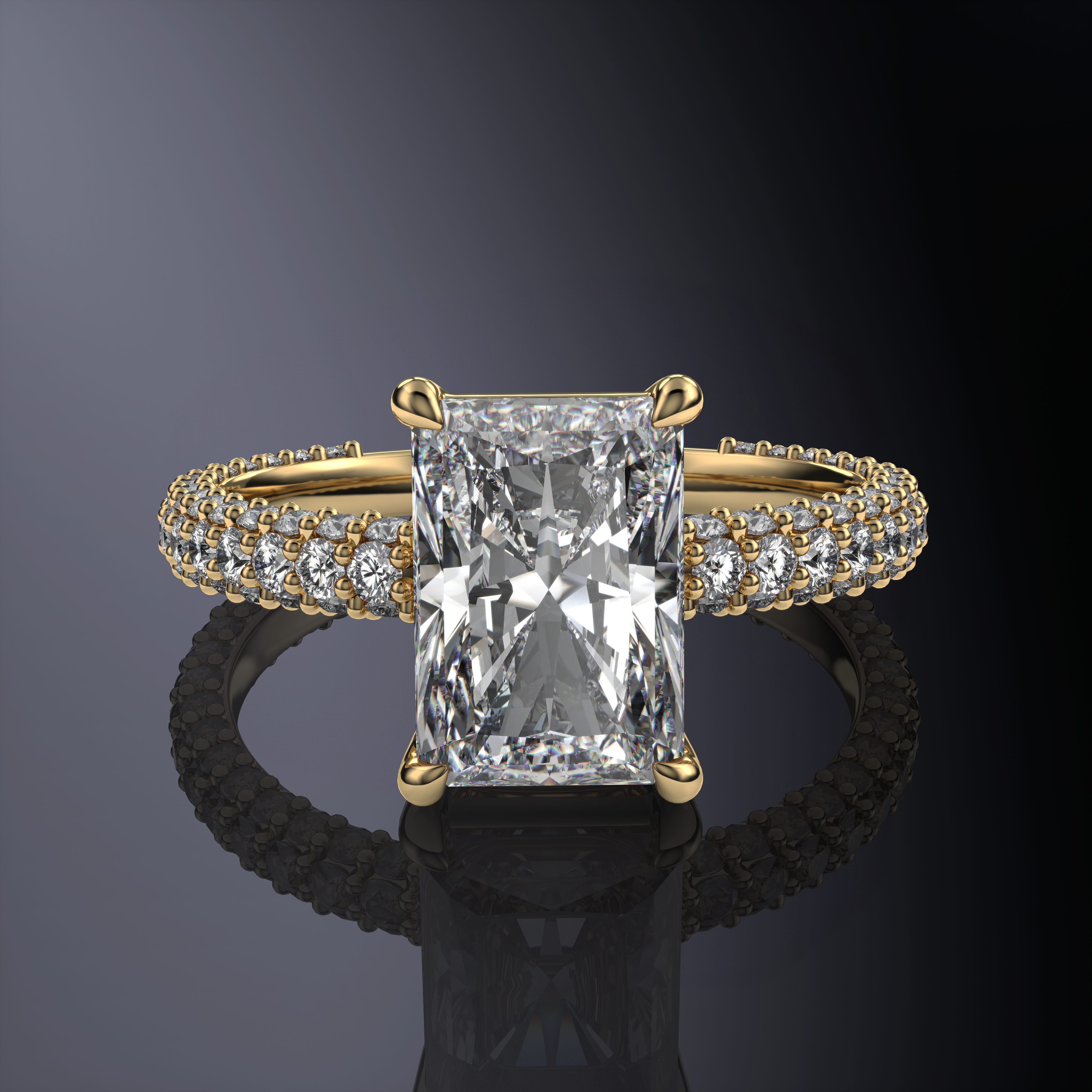 Elongated cushion 3 row pave shank white